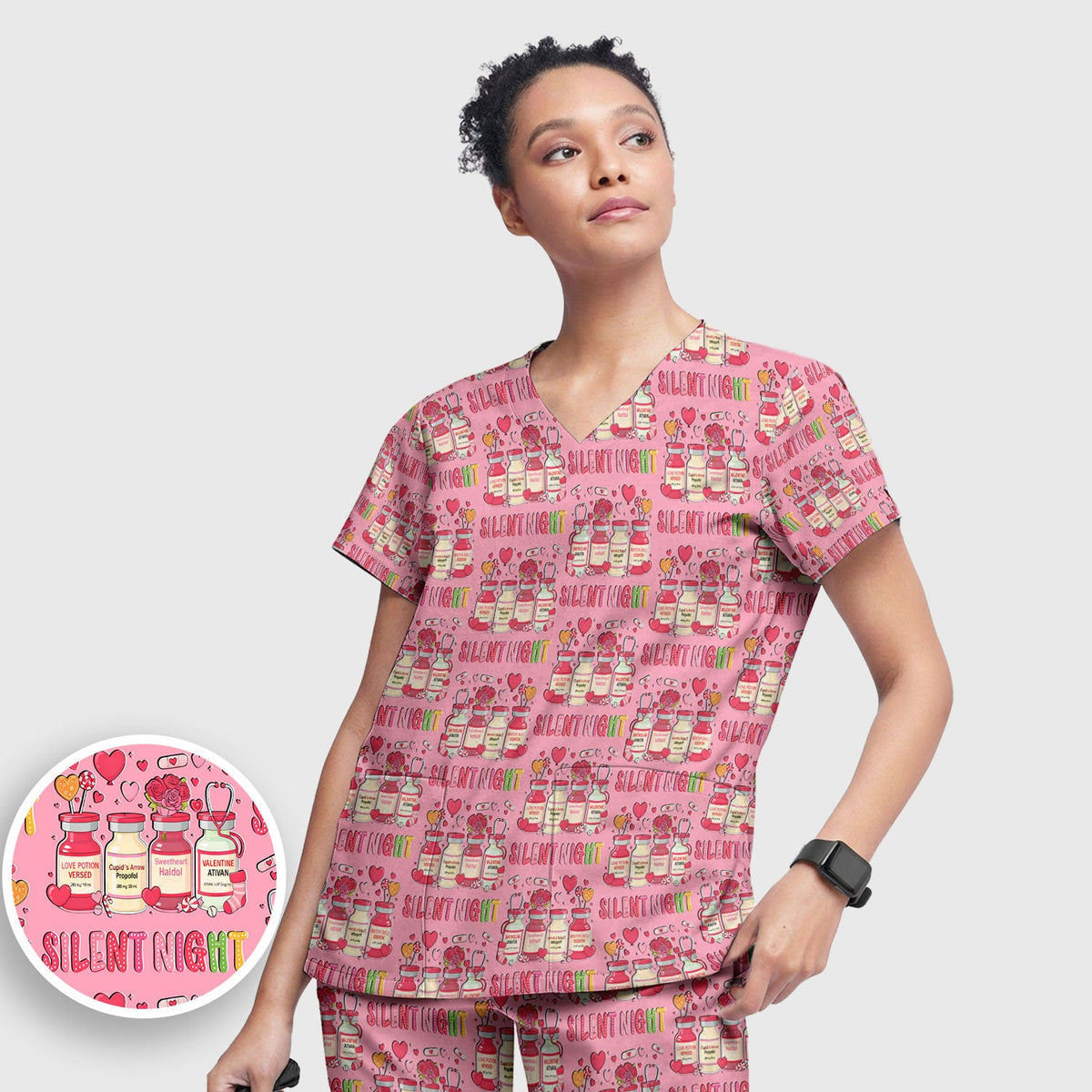 Valentine Silent Night Love Nurse Scrub Set