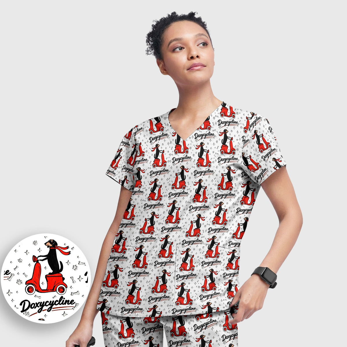 Dachshund Riding Scooter Nurse Scrub Set