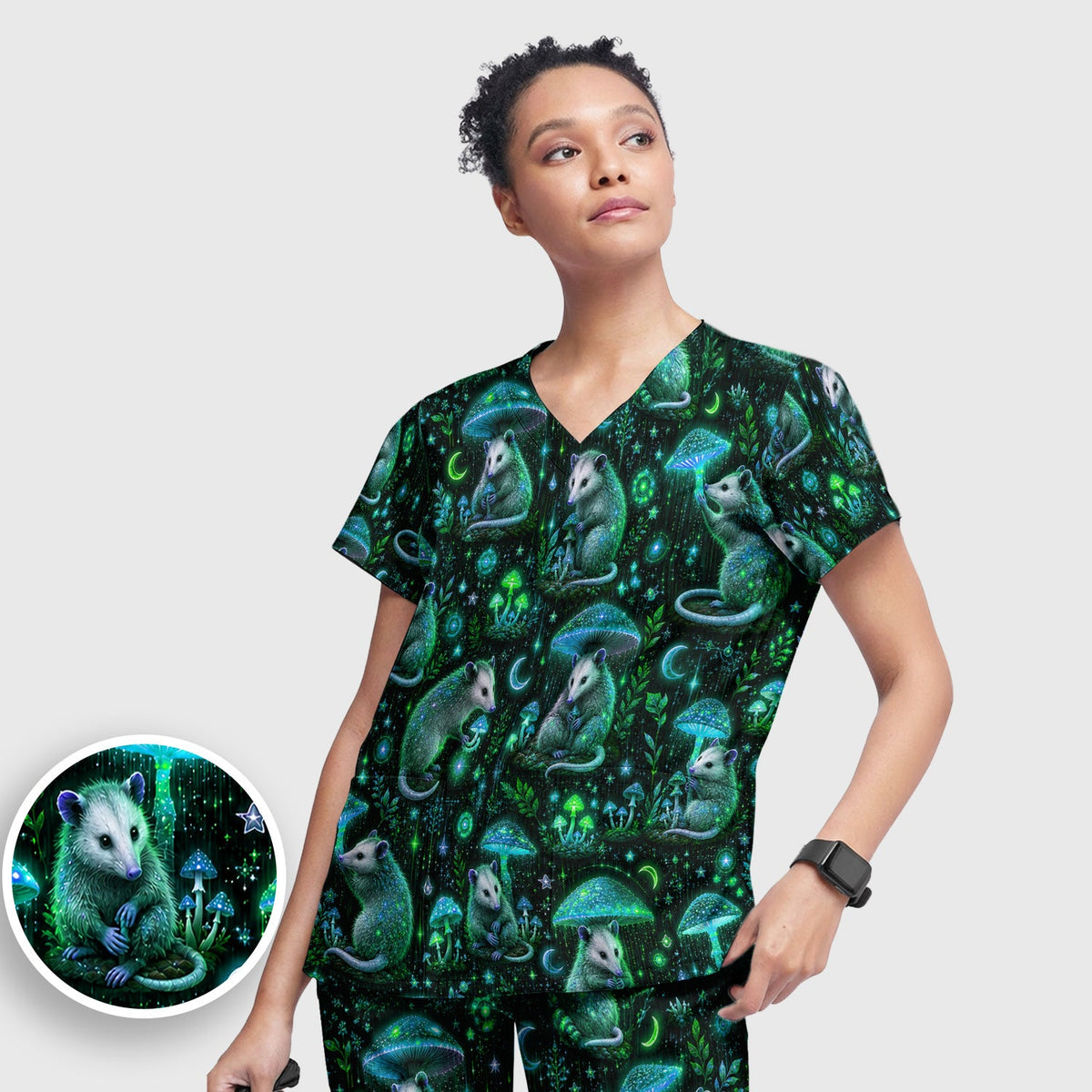 Moonlit Opossum Mushroom Nurse Scrub Set