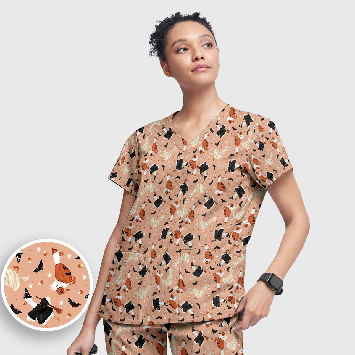 Goose Pumpkin Bat Nurse Scrub Set - Halloween Gift