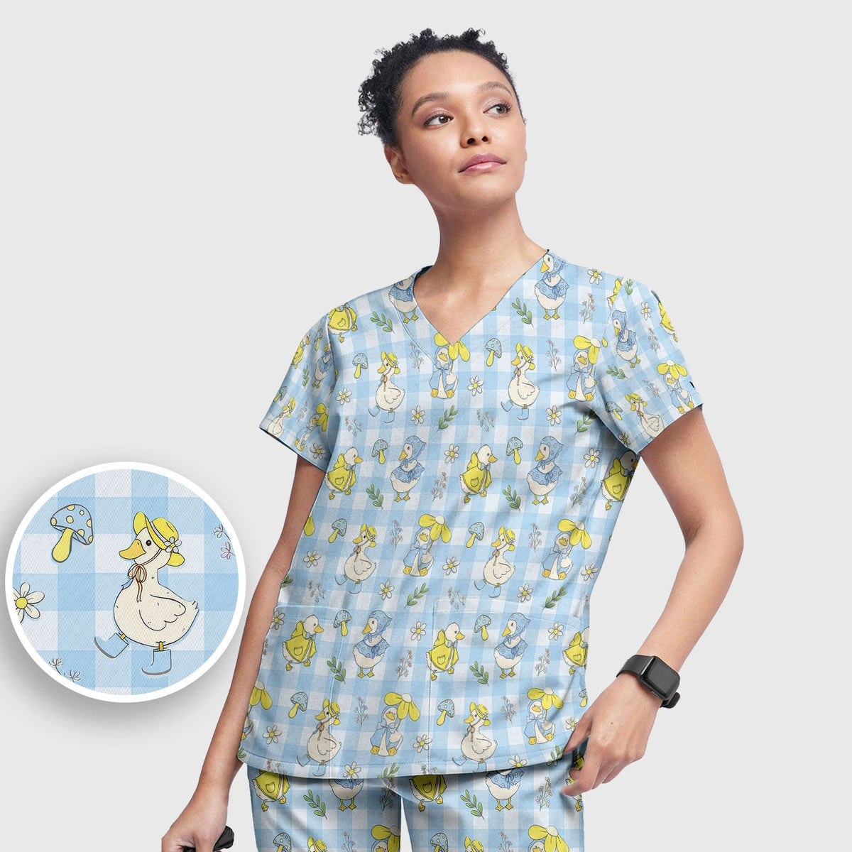 Duck Outfit Gingham Nurse Scrub Set