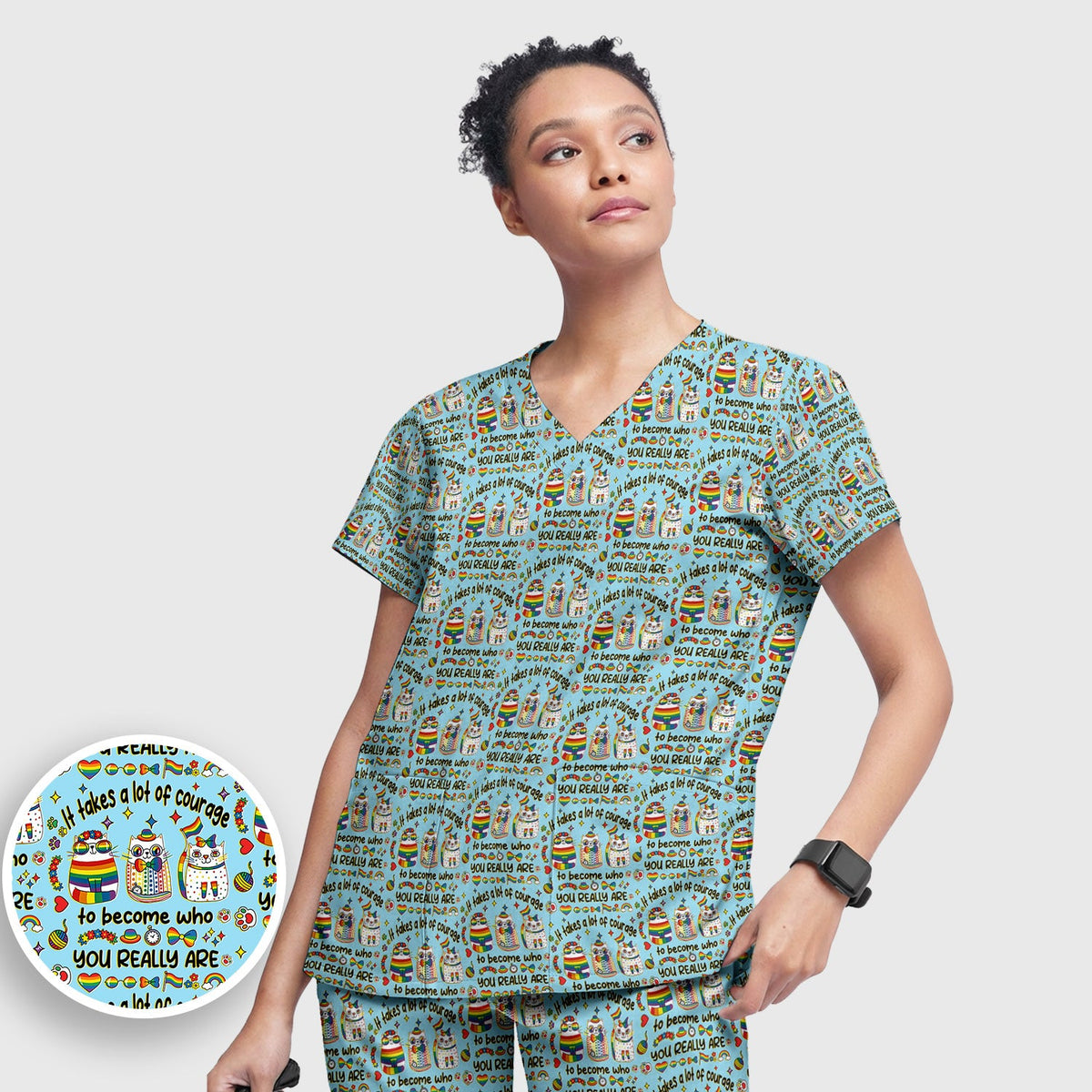 Nurse Rainbow Cat Courage Scrub Set