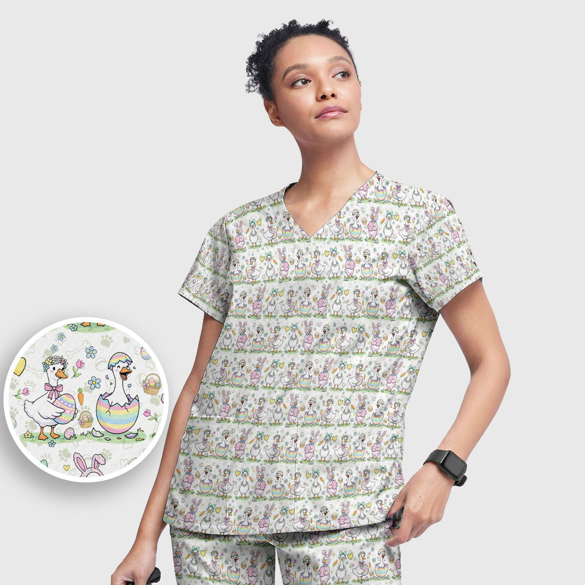 Spring Easter Goose Bunny Nurse Scrub Set