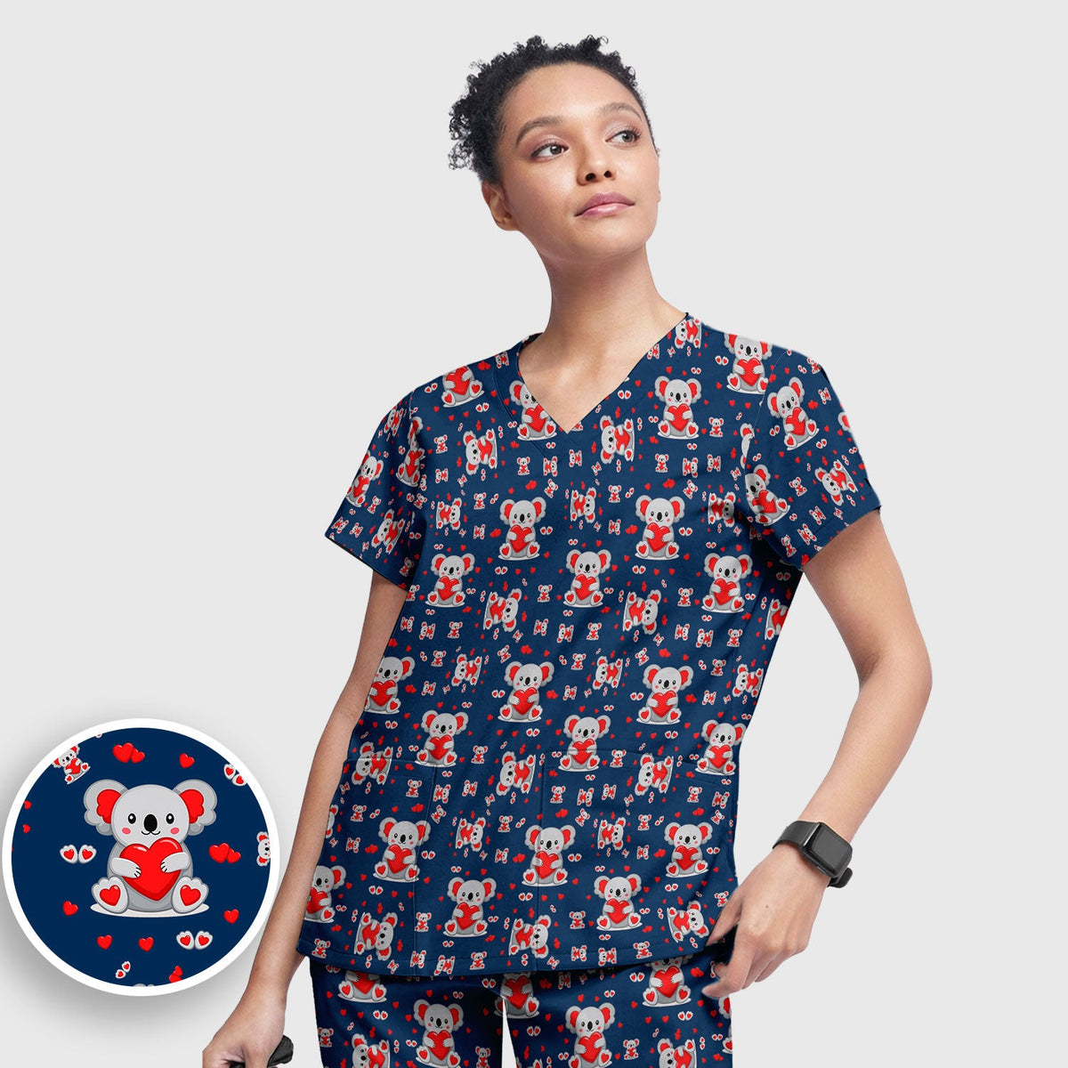 Valentine Koala Heart Nurse Scrub Set