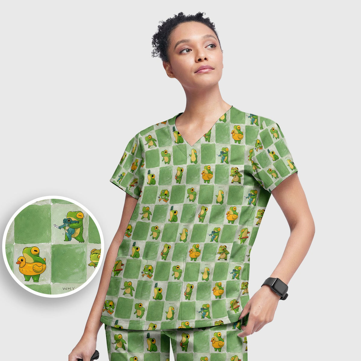 Frog Duck Checkerboard Nurse Scrub Set