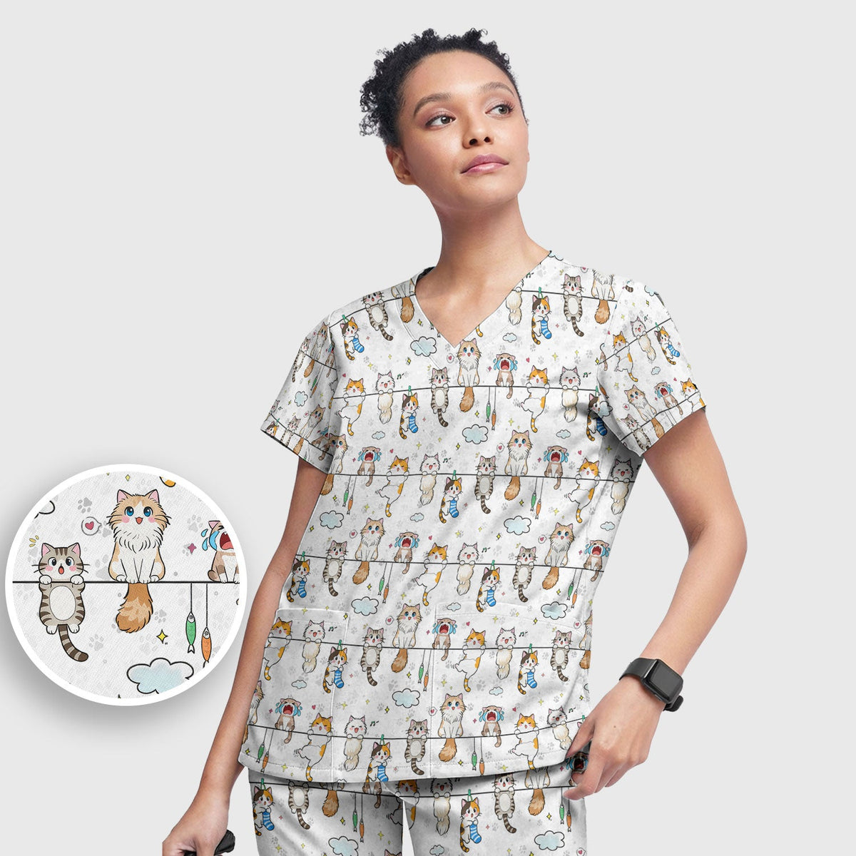 Cats With Cute Expressions Nurse Scrub Set