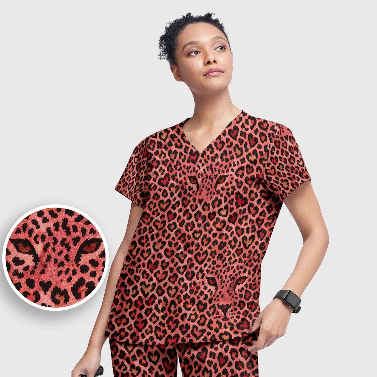 Leopard Pink Nurse Scrub Set