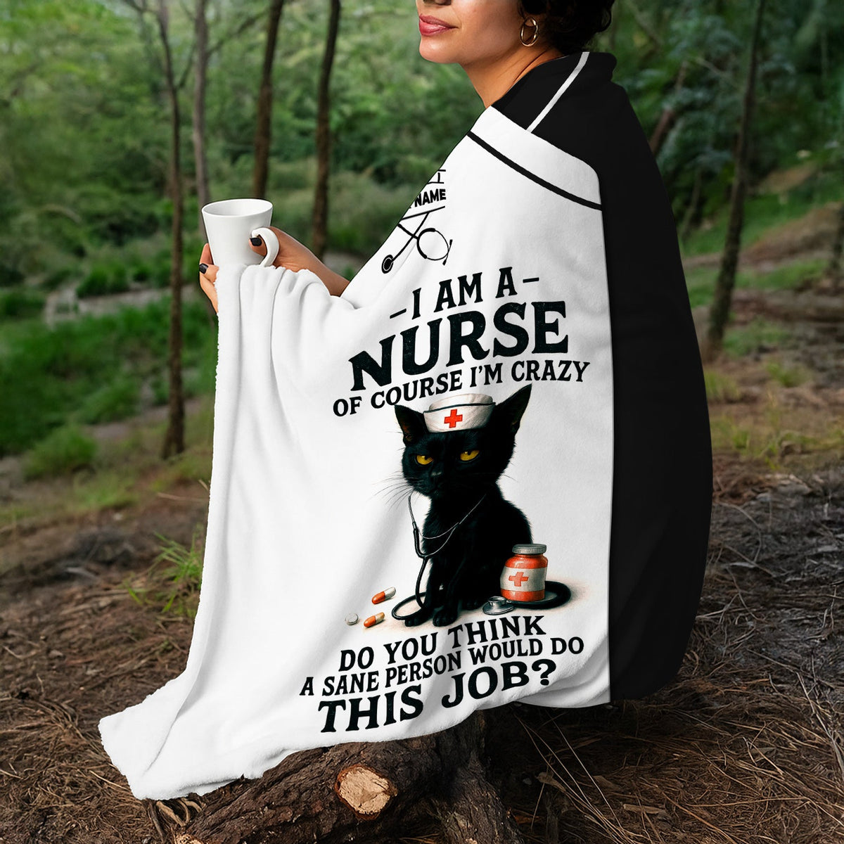 Personalized Black Cat Nurse Throw Blanket