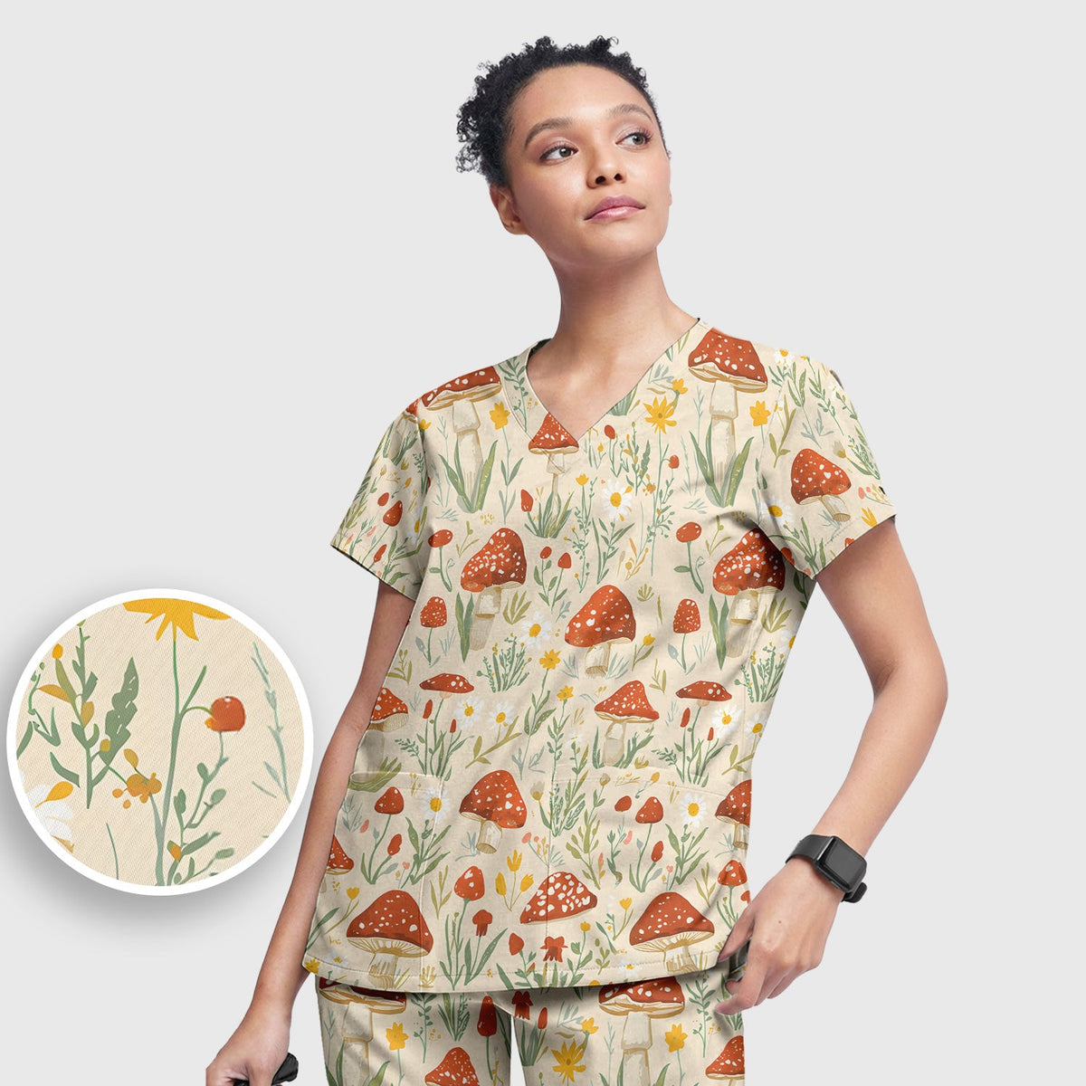Mushroom Wildflower Nurse Scrub Set