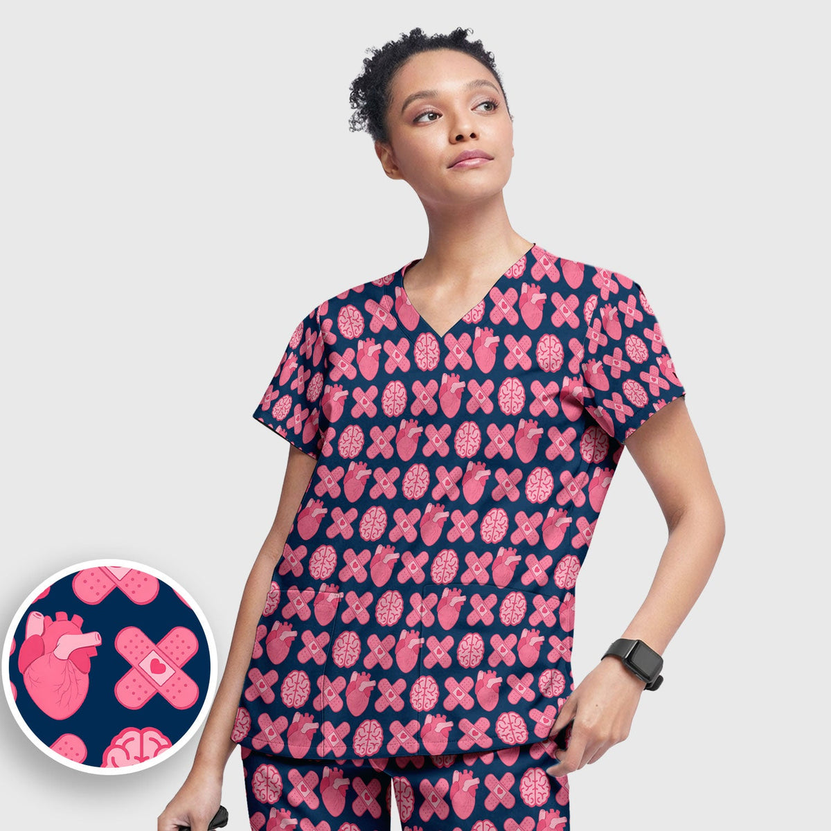 Heart Brain Medical Icon Nurse Scrub Set