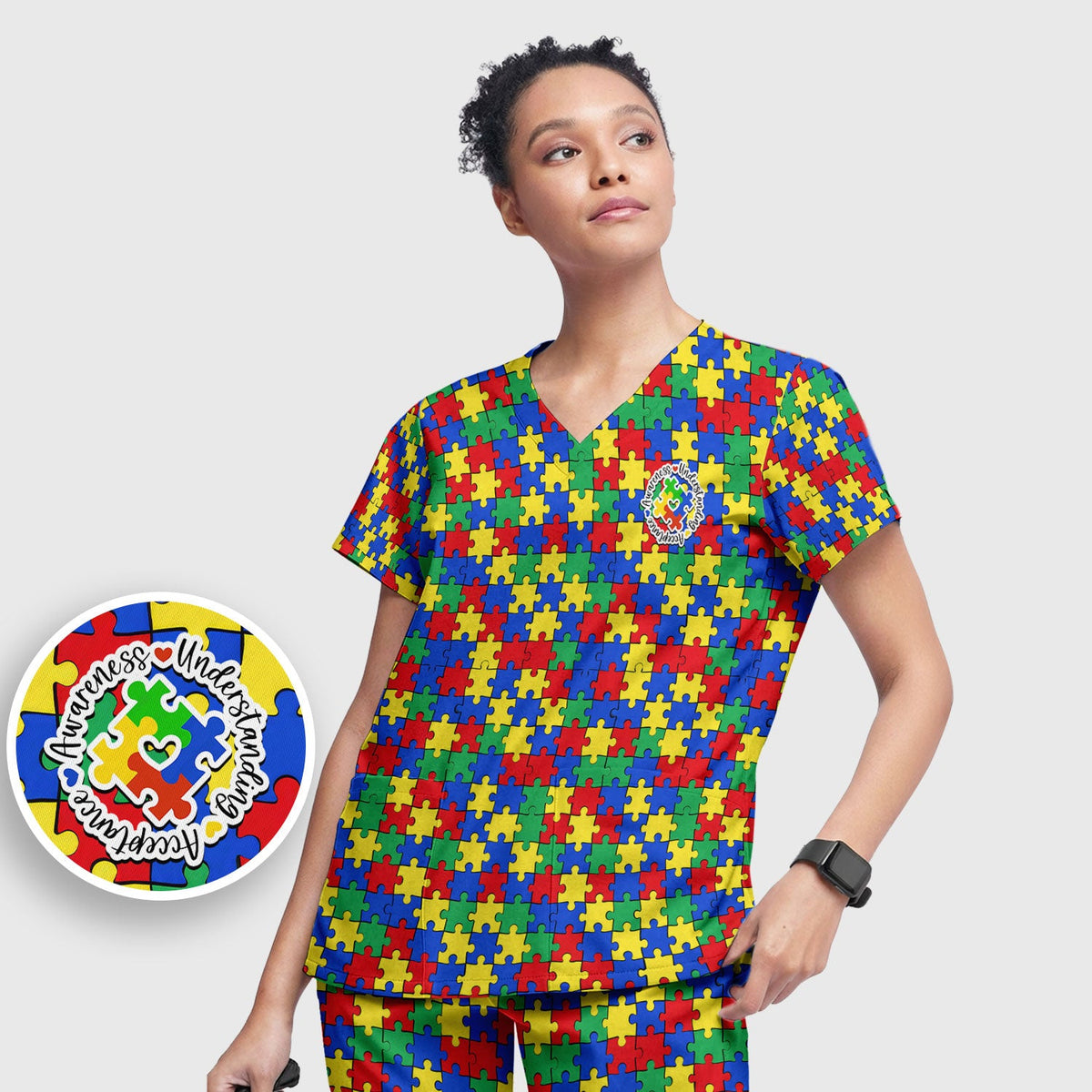 Autism Awareness Puzzle Nurse Scrub Set