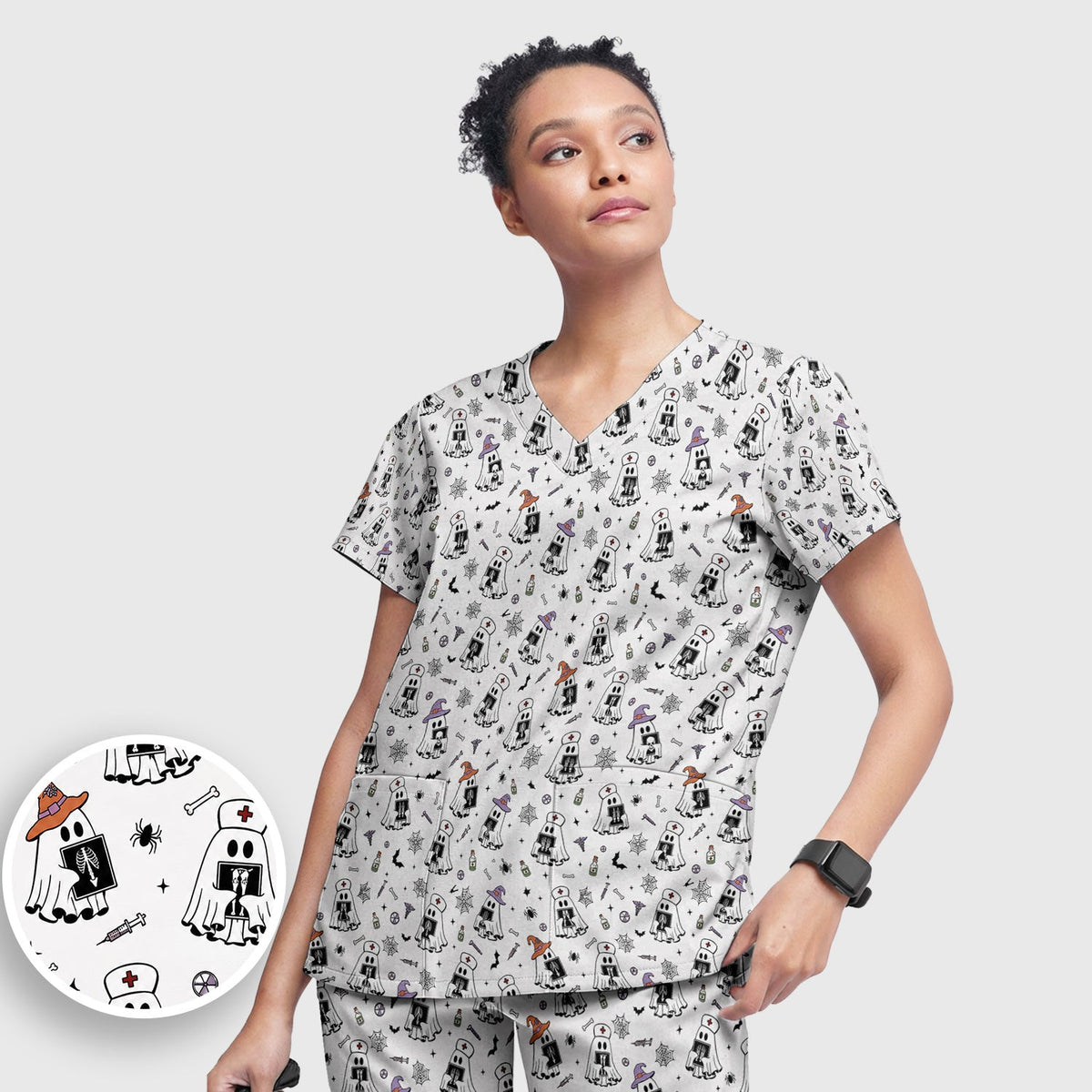 Ghost Nurses with X-Rays Scrub Set - Halloween Gift