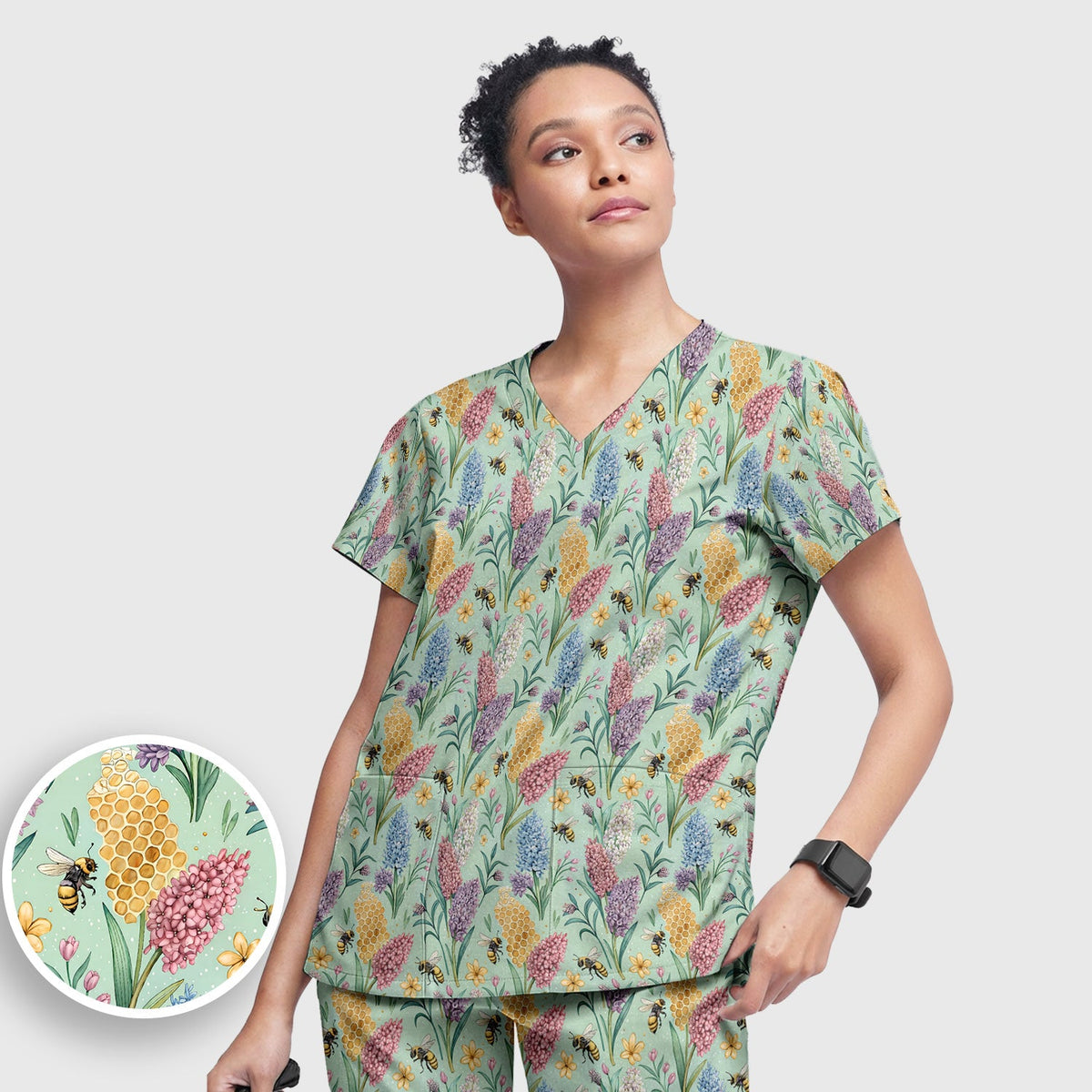 Pastel Wildflower Honeybee Nurse Scrub Set