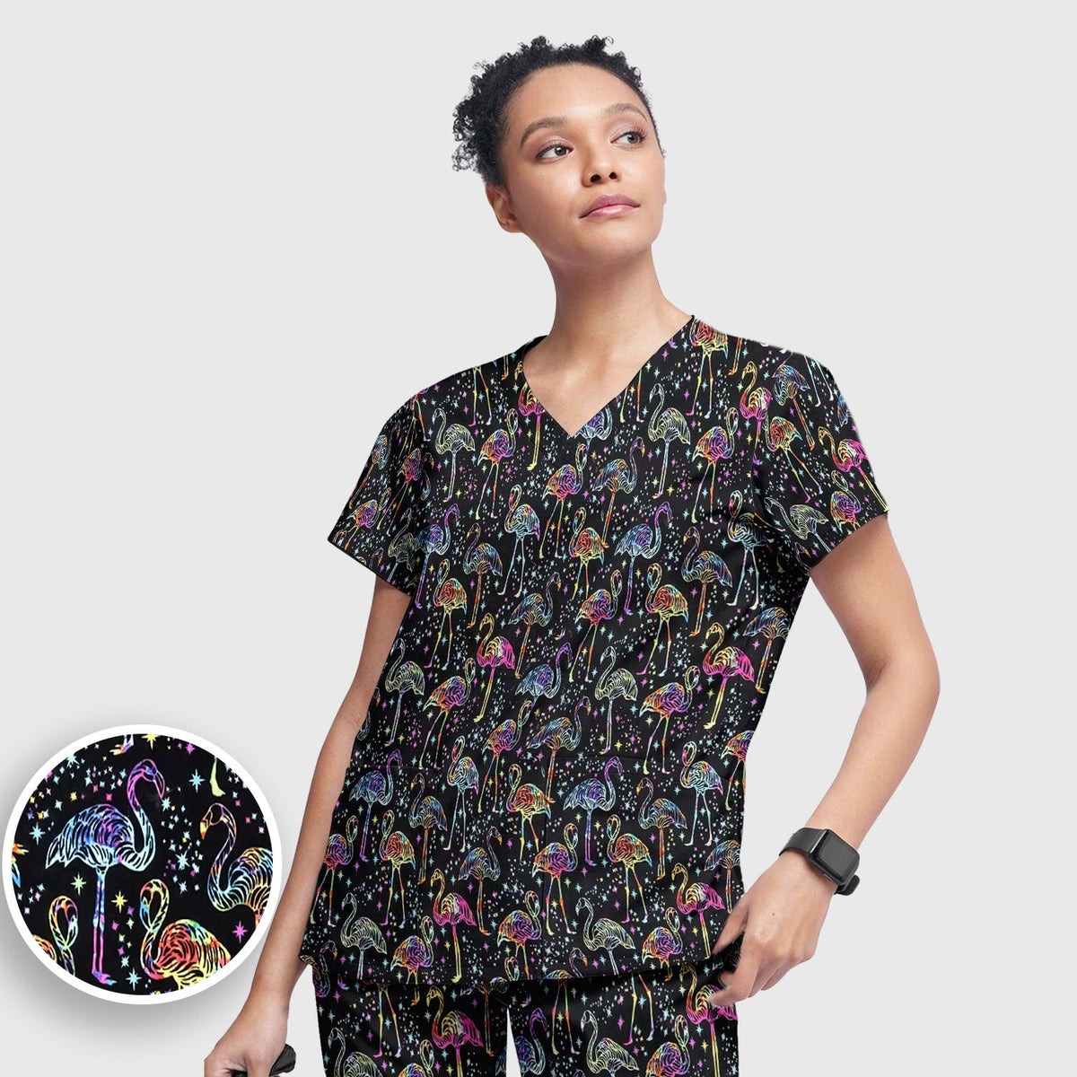 Neon Flamingo Starry Night Nurse Scrub Set