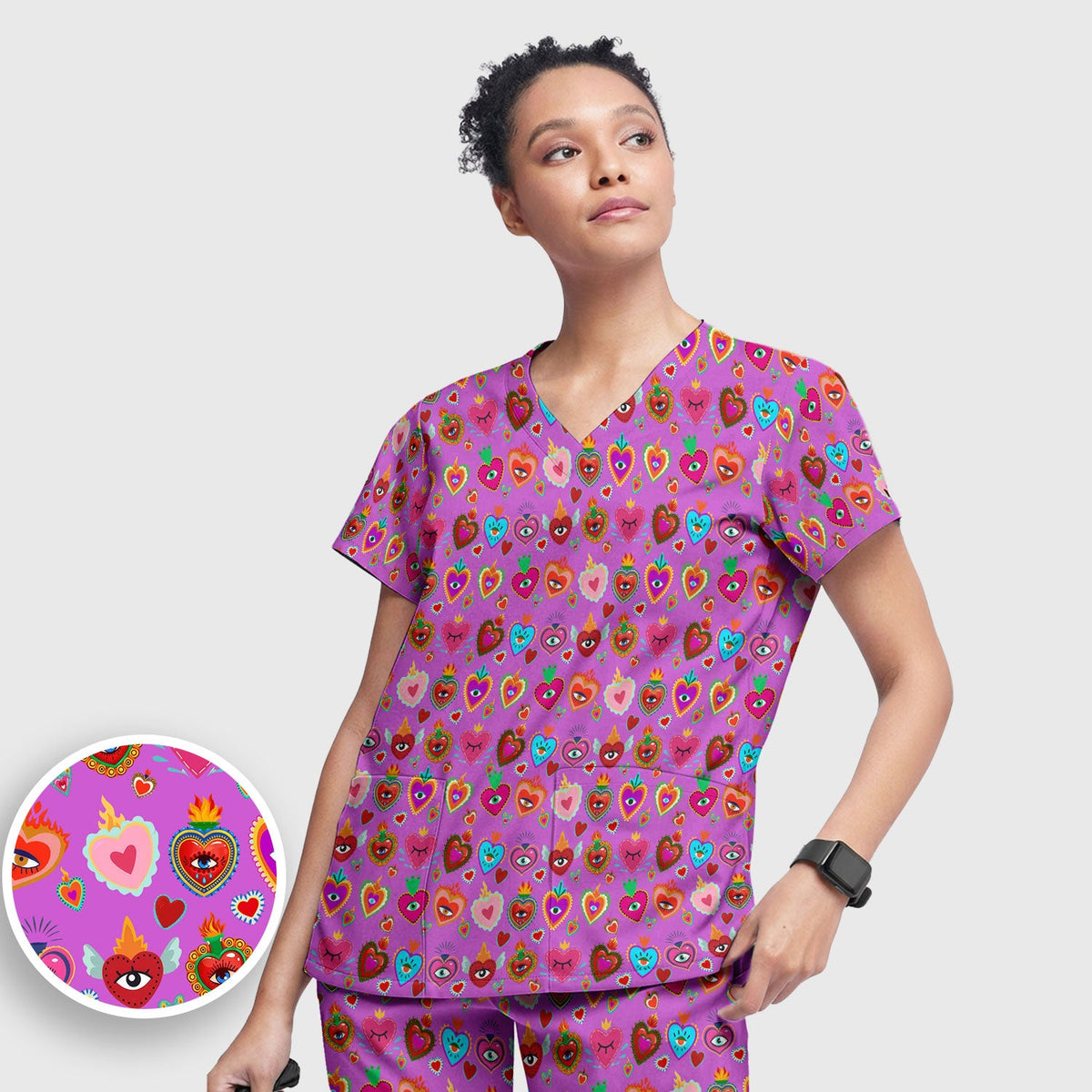 Valentine Colorful Sacred Heart Nurse Scrub Set