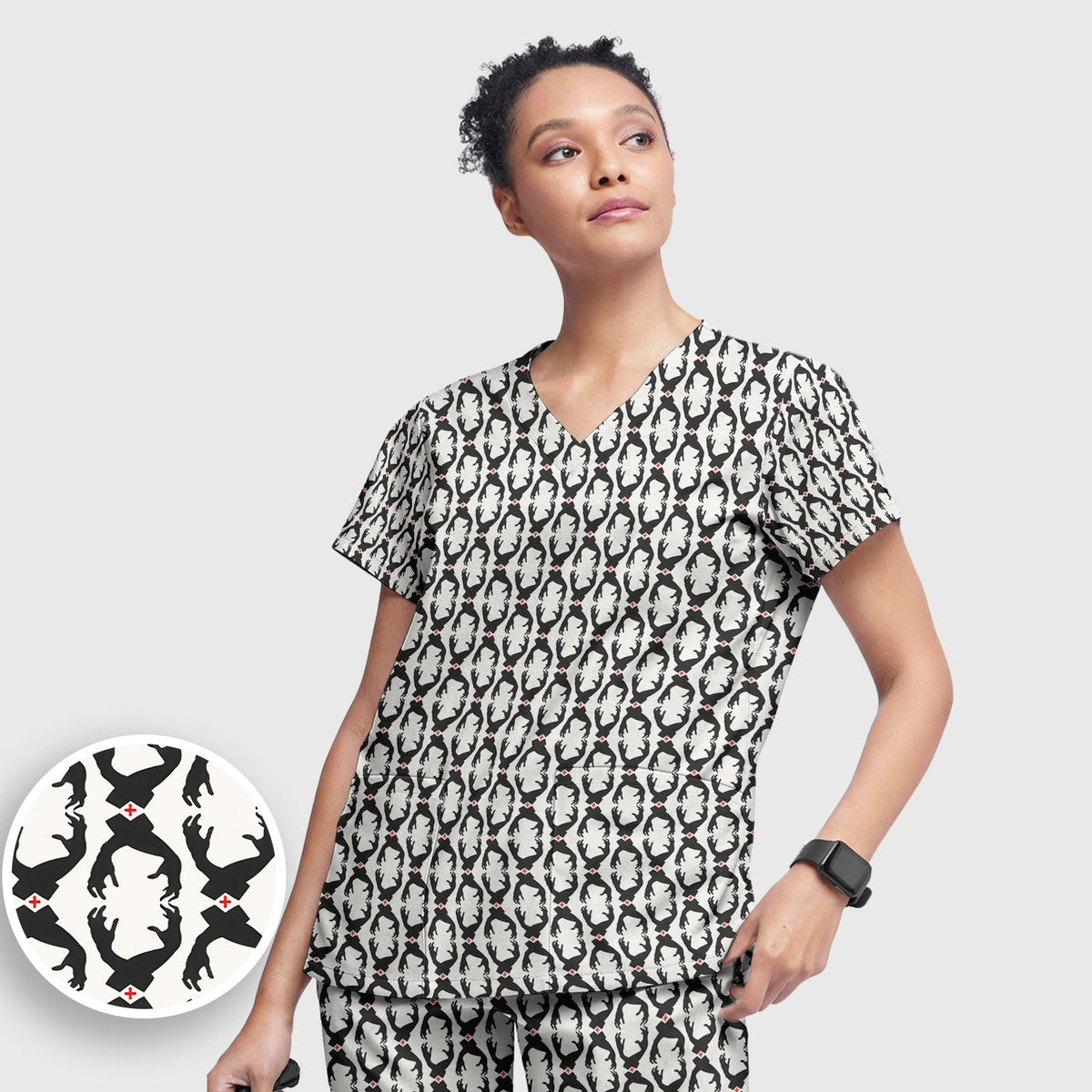 Creepy Hands Black White Red Nurse Scrub Set