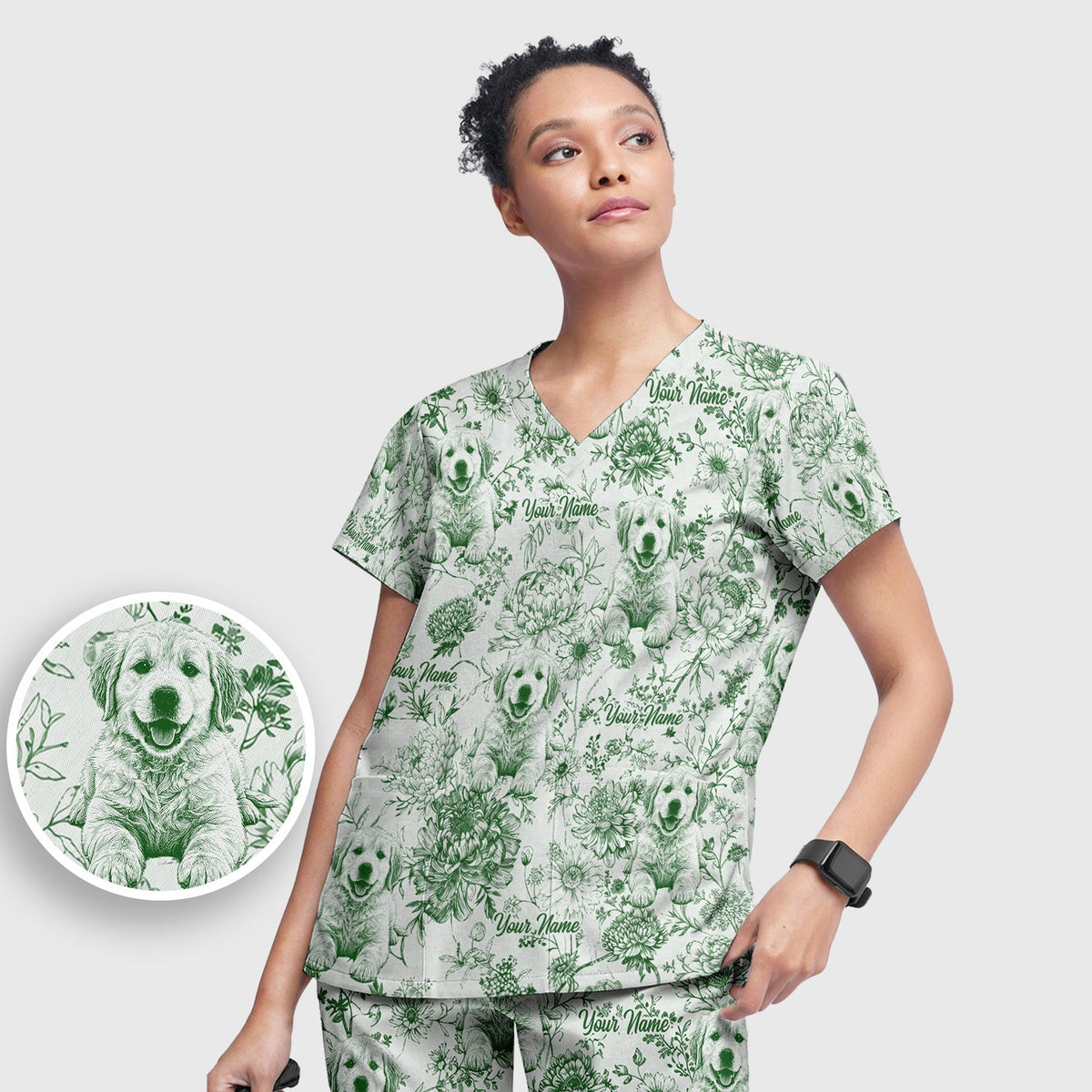 Personalized Pet Photo Floral Nurse Scrub Set