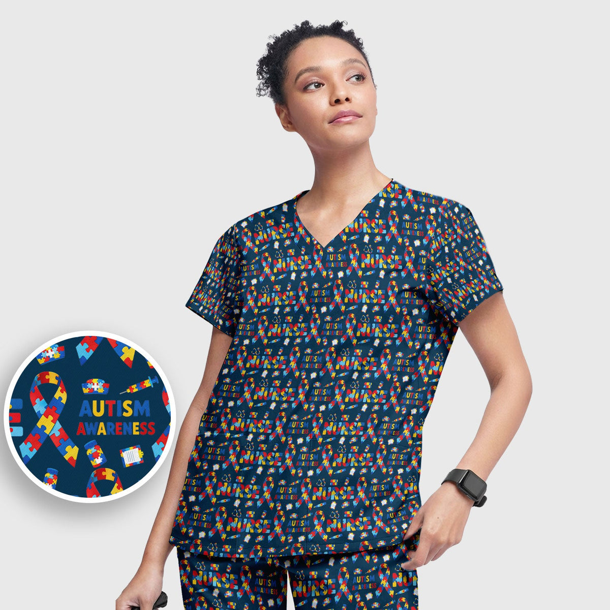 Autism Awareness Puzzle Ribbon Nurse Scrub Set