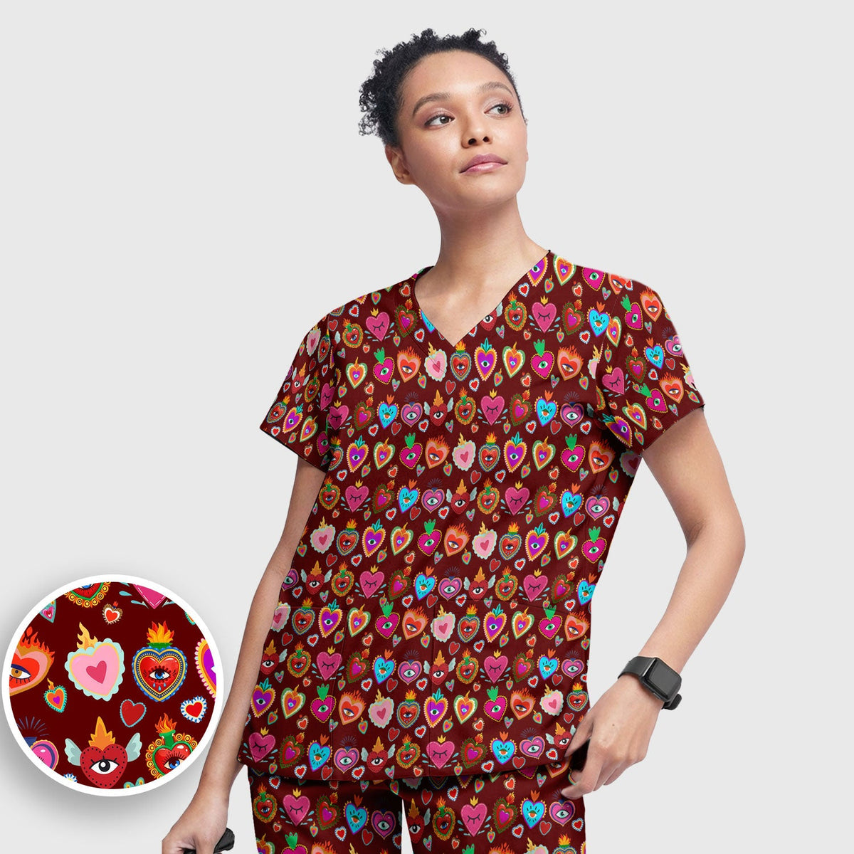 Valentine Colorful Sacred Heart Nurse Scrub Set