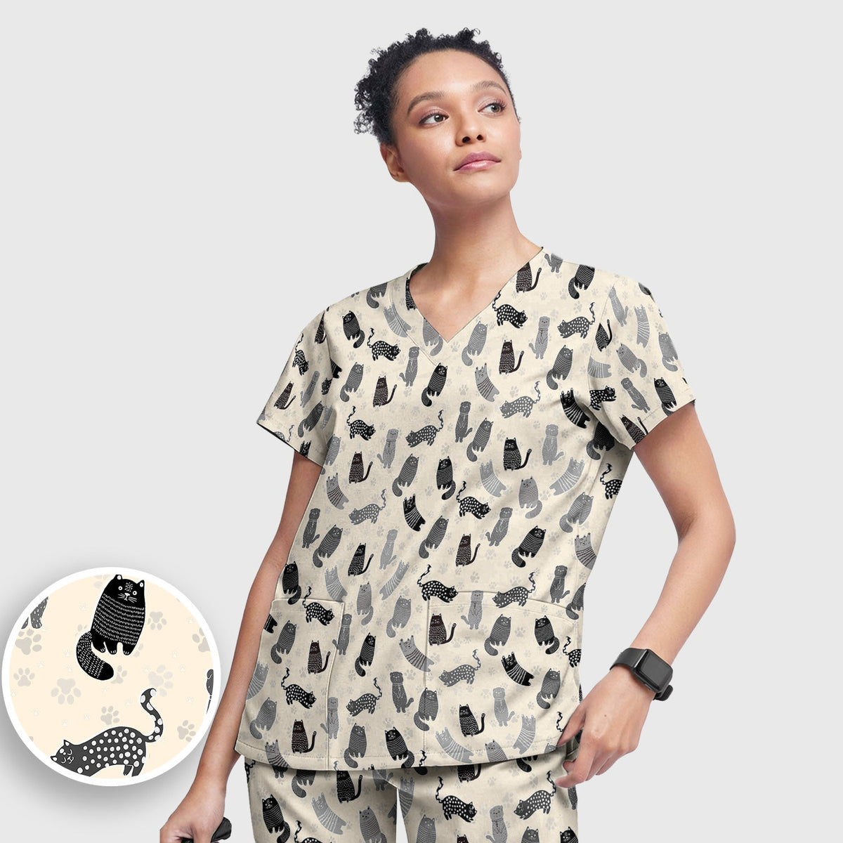 Cat Paw Print Nurse Scrub Set