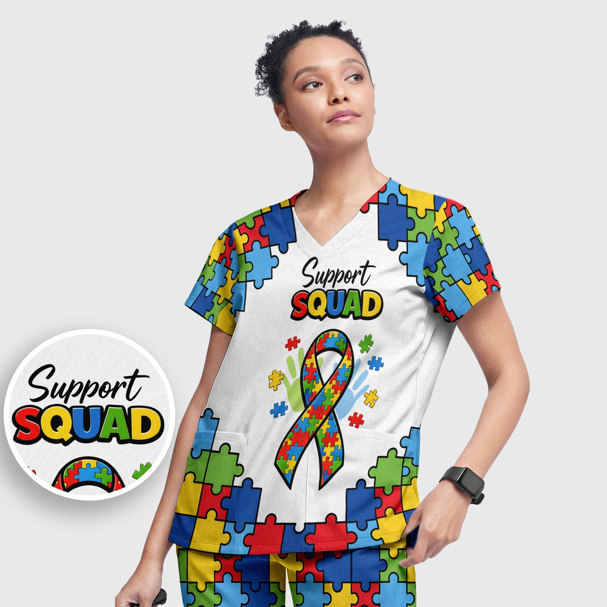 Autism Support Squad Puzzle Ribbon Nurse Scrub Set