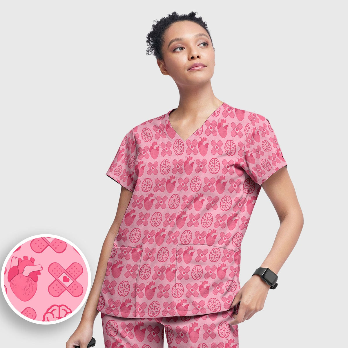 Heart Brain Medical Icon Nurse Scrub Set