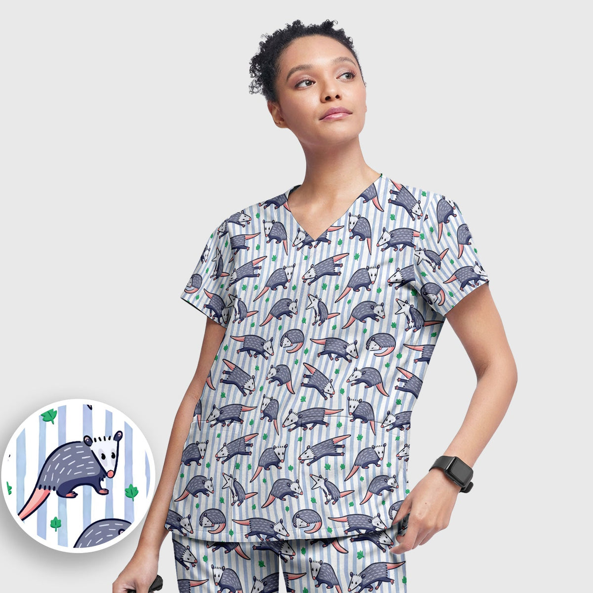 Opossum Blue Stripe Nurse Scrub Set