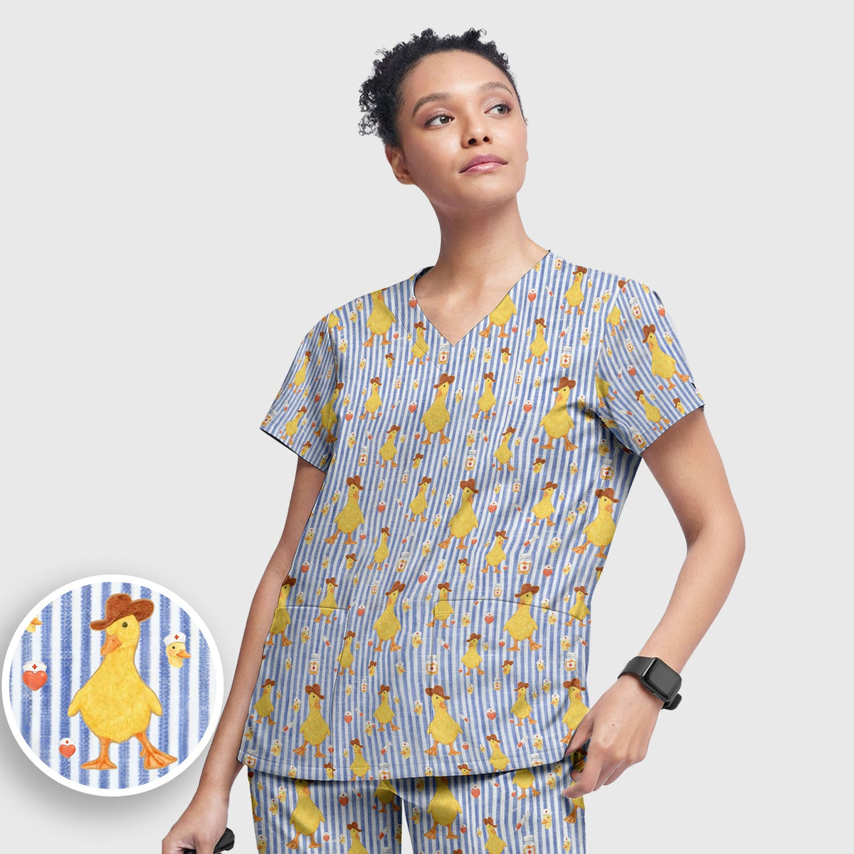 Cowboy Ducktor Vertical Stripe Nurse Scrub Set