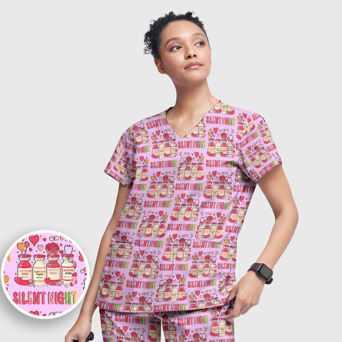 Valentine Silent Night Love Nurse Scrub Set