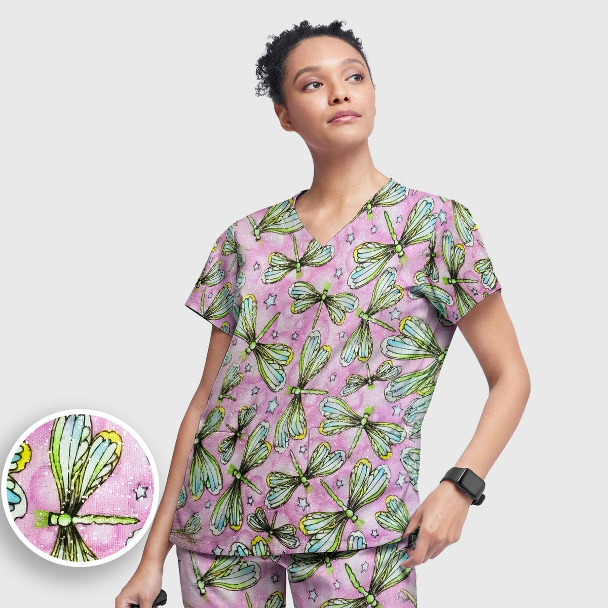 Dragonfly Pink Starry Nurse Scrub Set