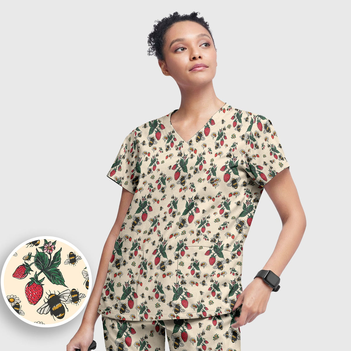 Strawberry Bee Daisy Nurse Scrub Set