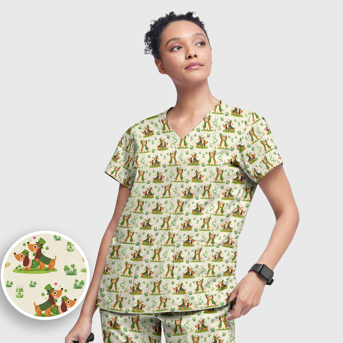Valentine Dachshund Nurse Heart Scrub Set