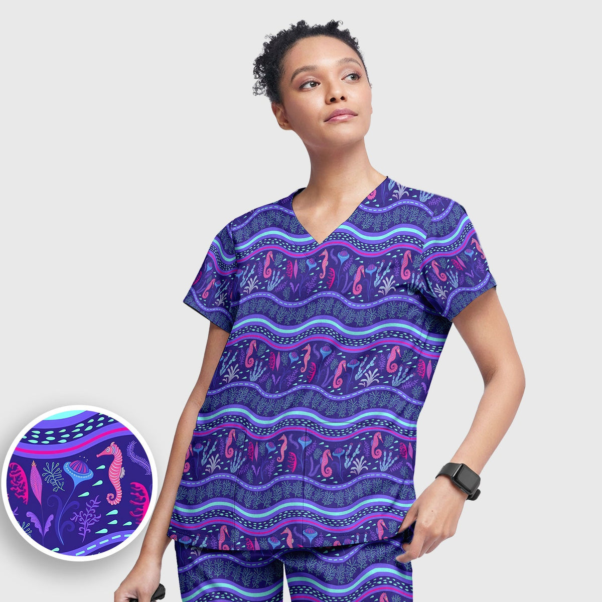 Purple Seahorse Ocean Nurse Scrub Set