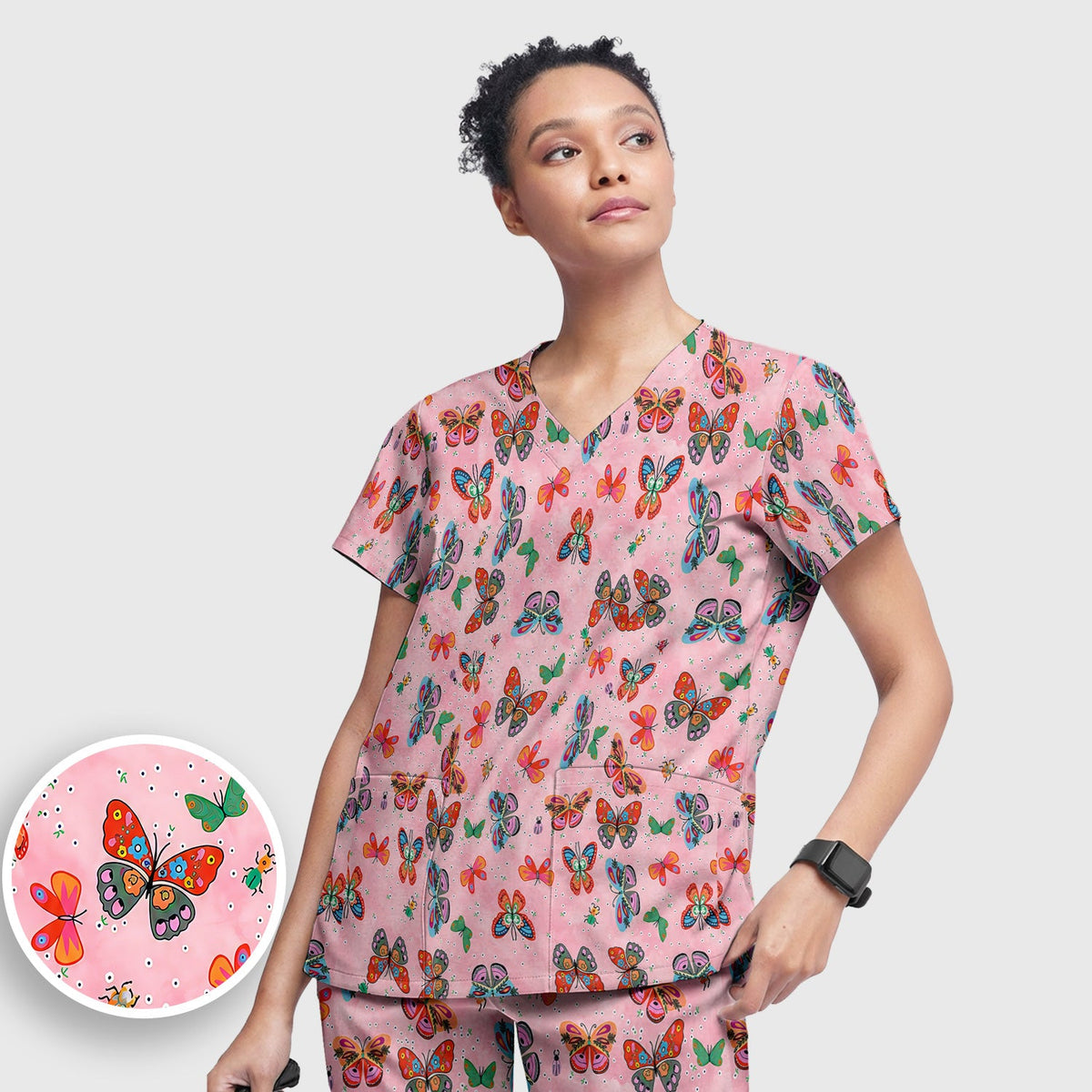 Colorful Butterfly Garden Nurse Scrub Set
