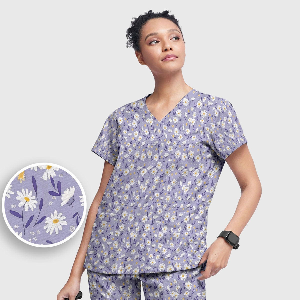Purple Daisy Botanical Nurse Scrub Set