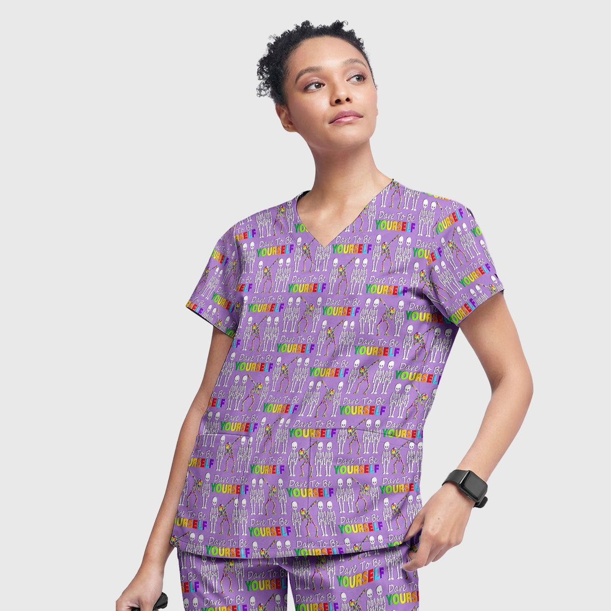 Rainbow Skeleton Dare To Be Yourself Nurse Scrub Set