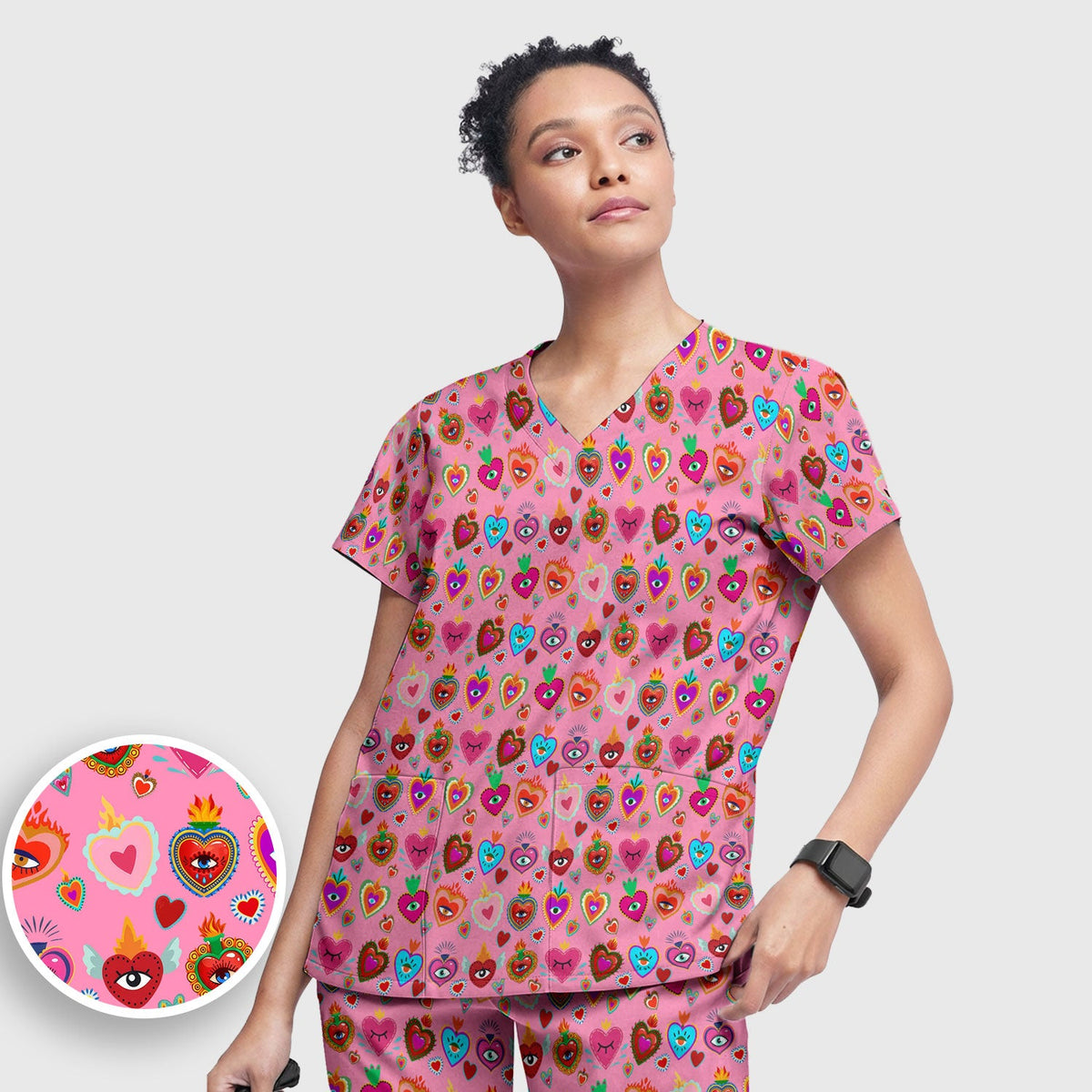 Valentine Colorful Sacred Heart Nurse Scrub Set