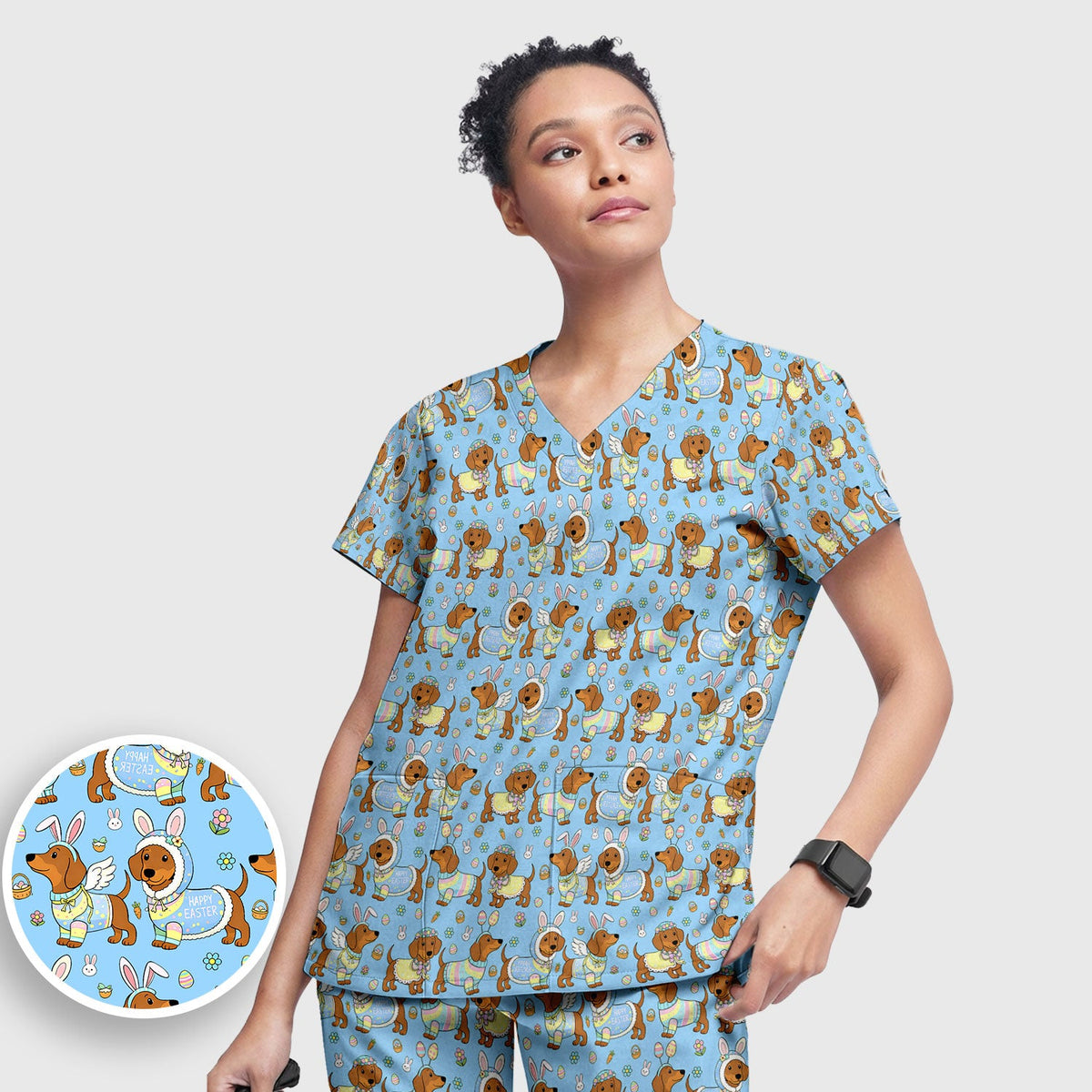 Dachshund Bunny Nurse Scrub Set - Easter Gift