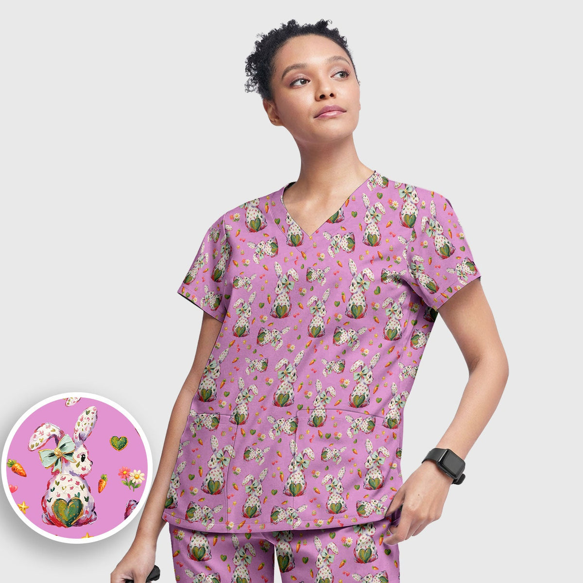 Pastel Bunny Easter Nurse Scrub Set
