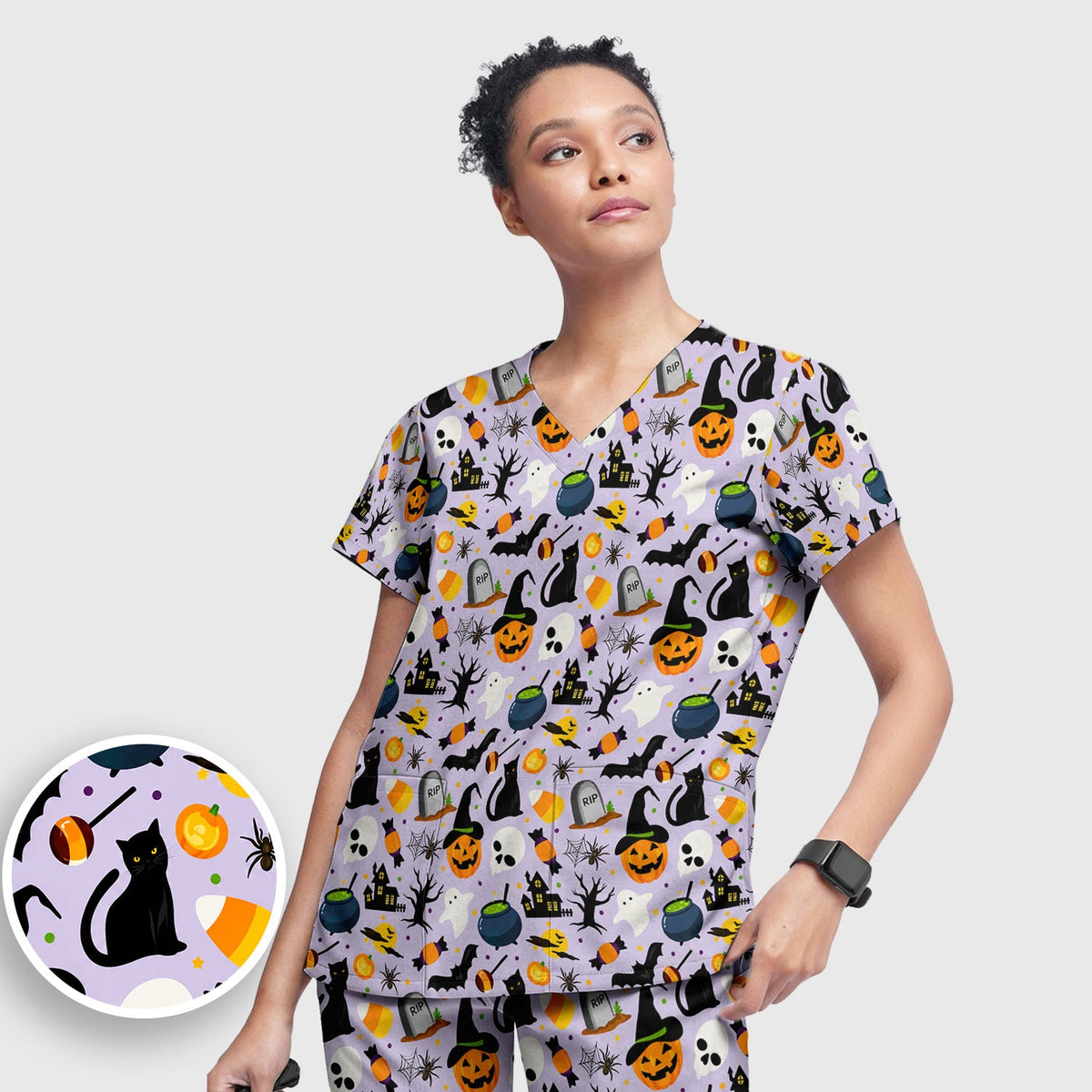 Ghost Pumpkin Witch Nurse Scrub Set - Halloween Gift