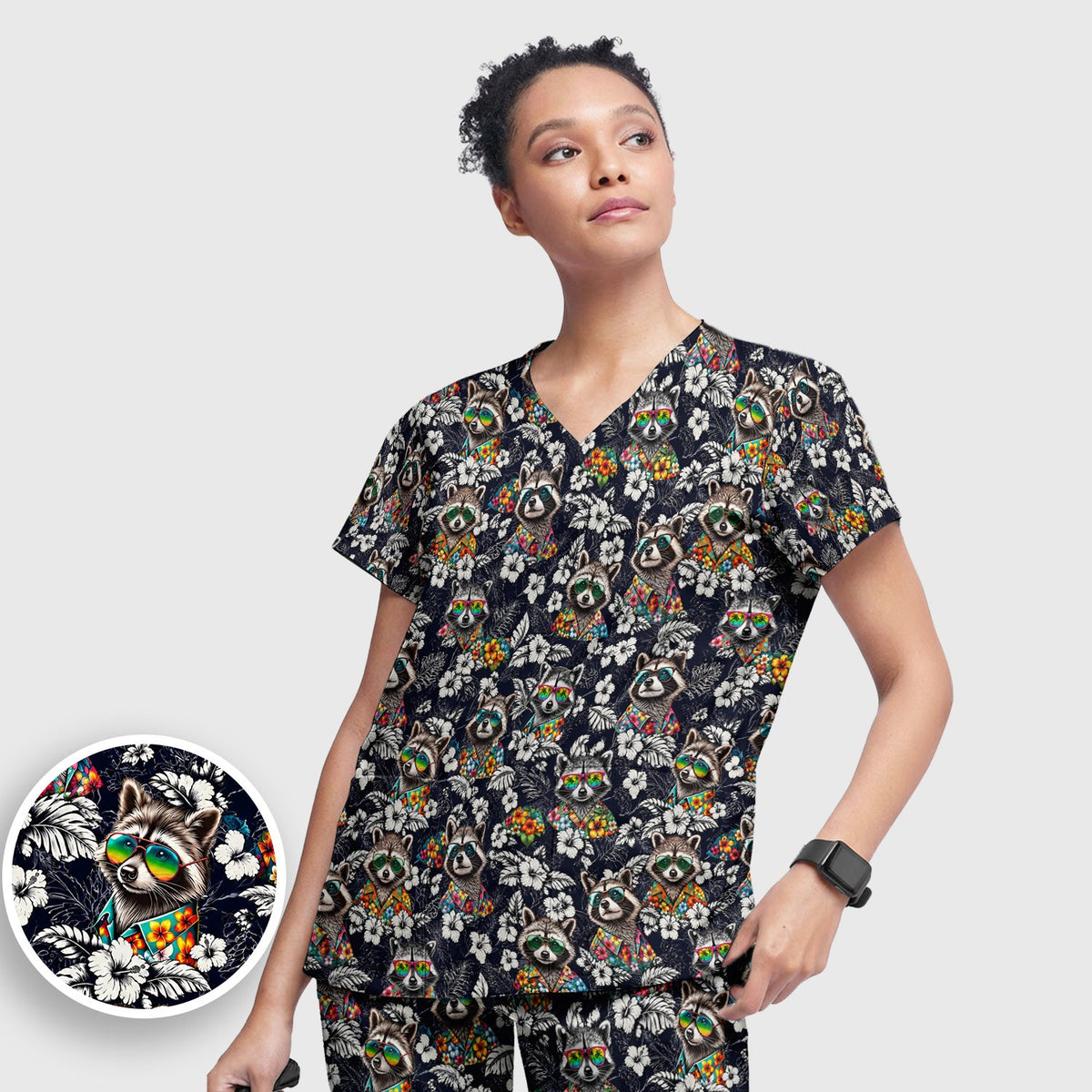 Tropical Raccoon Floral Nurse Scrub Set