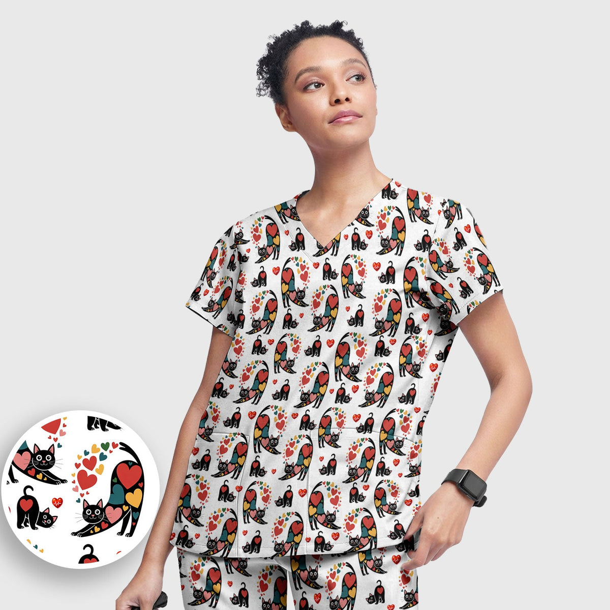 Cat Valentine Heart Nurse Scrub Set