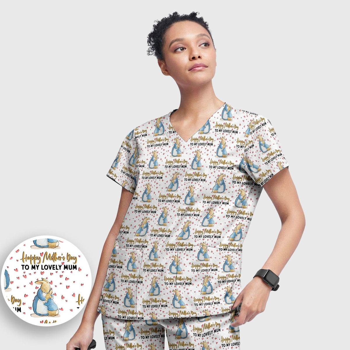Mothers Day Bunny Love Nurse Scrub Set