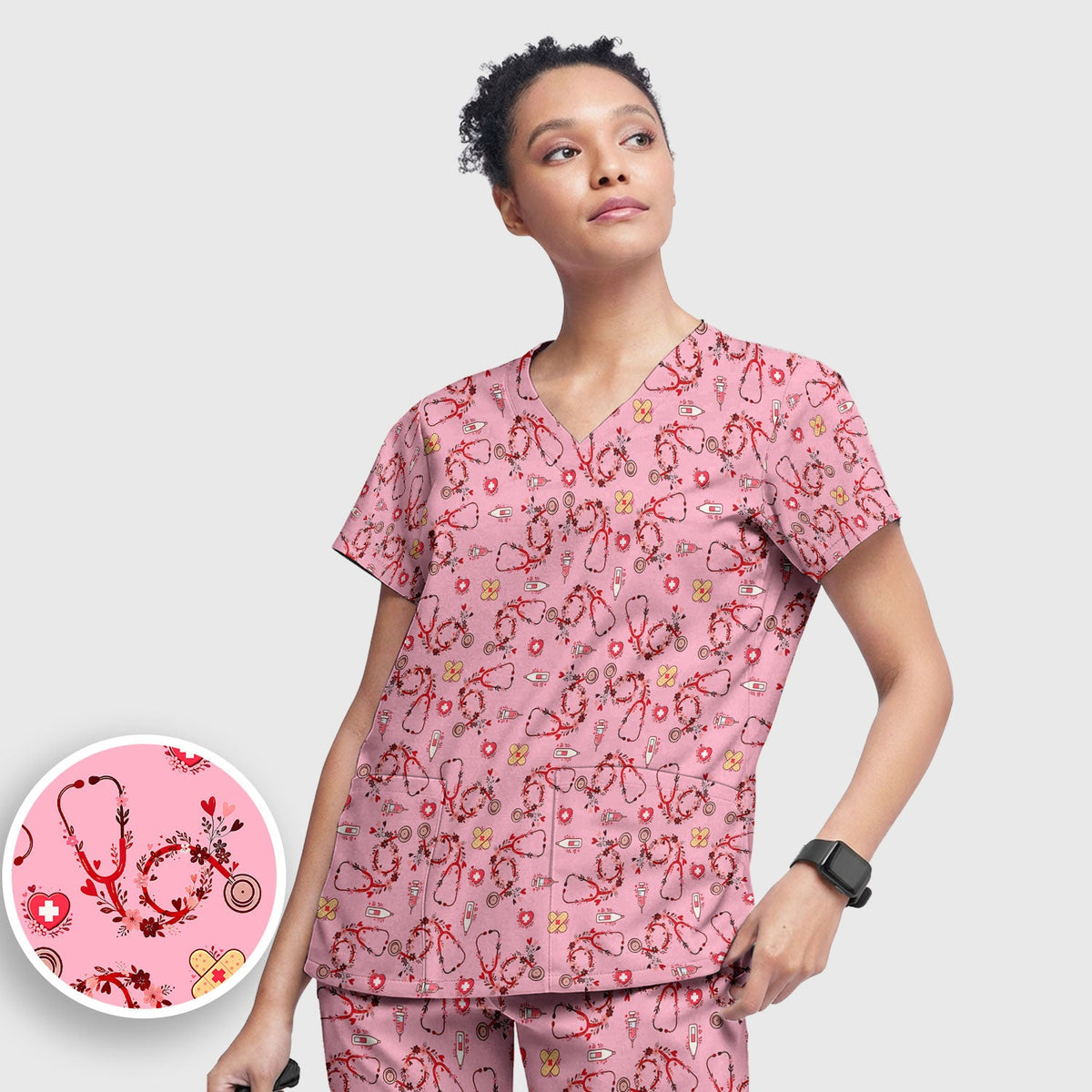 Heart Stethoscope Nurse Scrub Set
