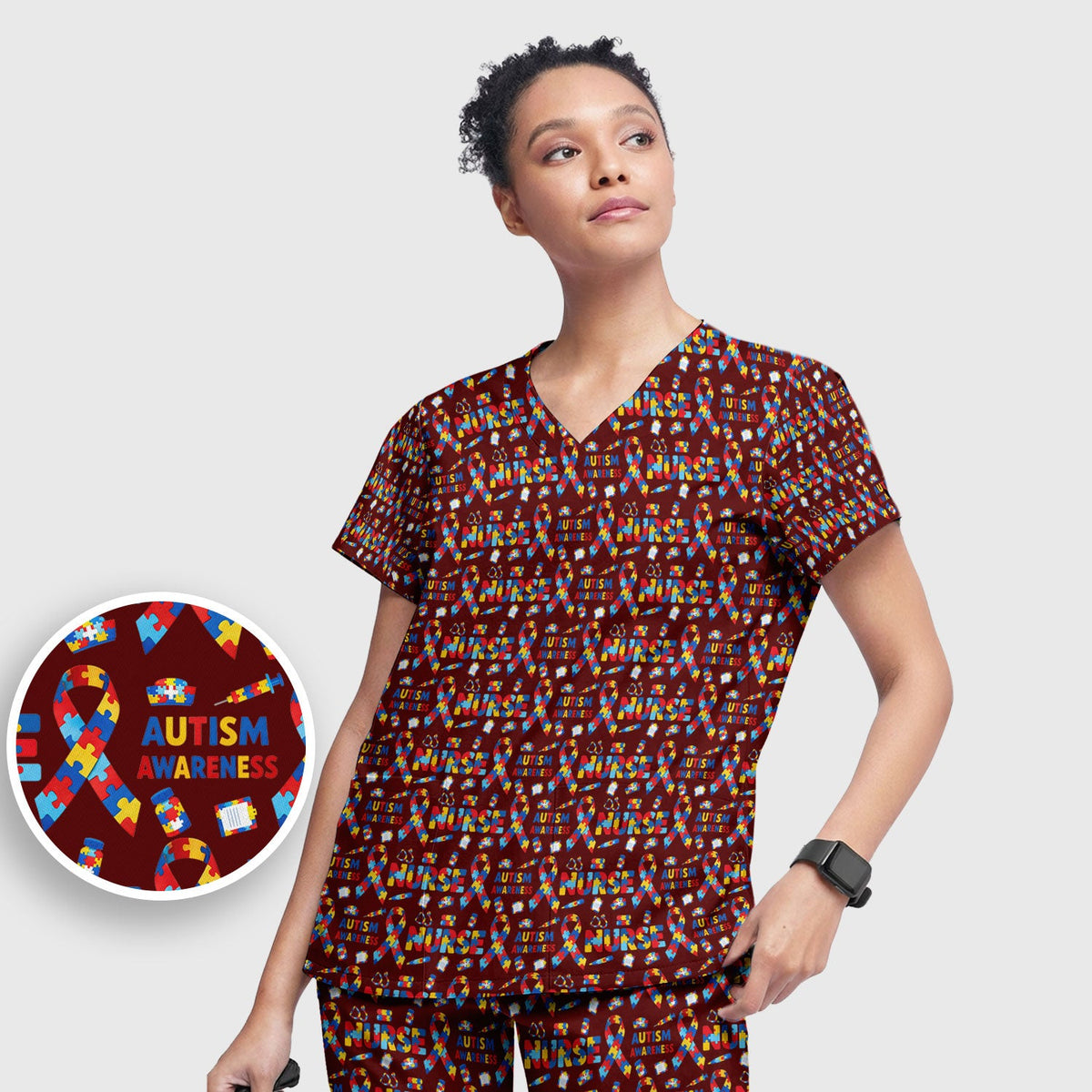 Autism Awareness Puzzle Ribbon Nurse Scrub Set