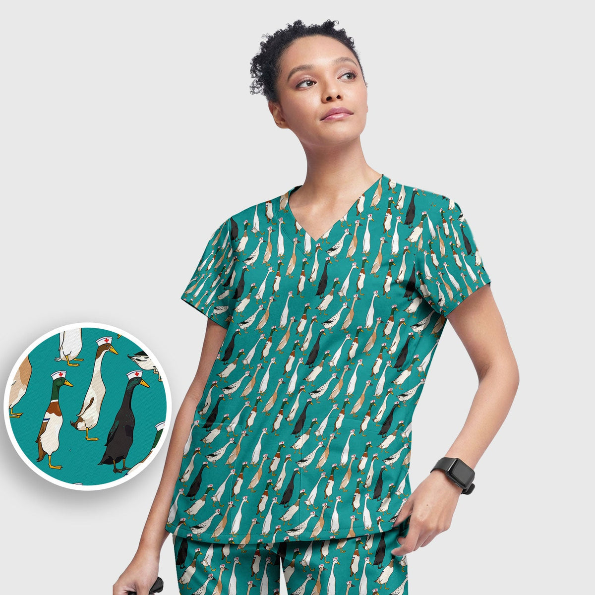 Duck Pattern Nurse Scrub Set