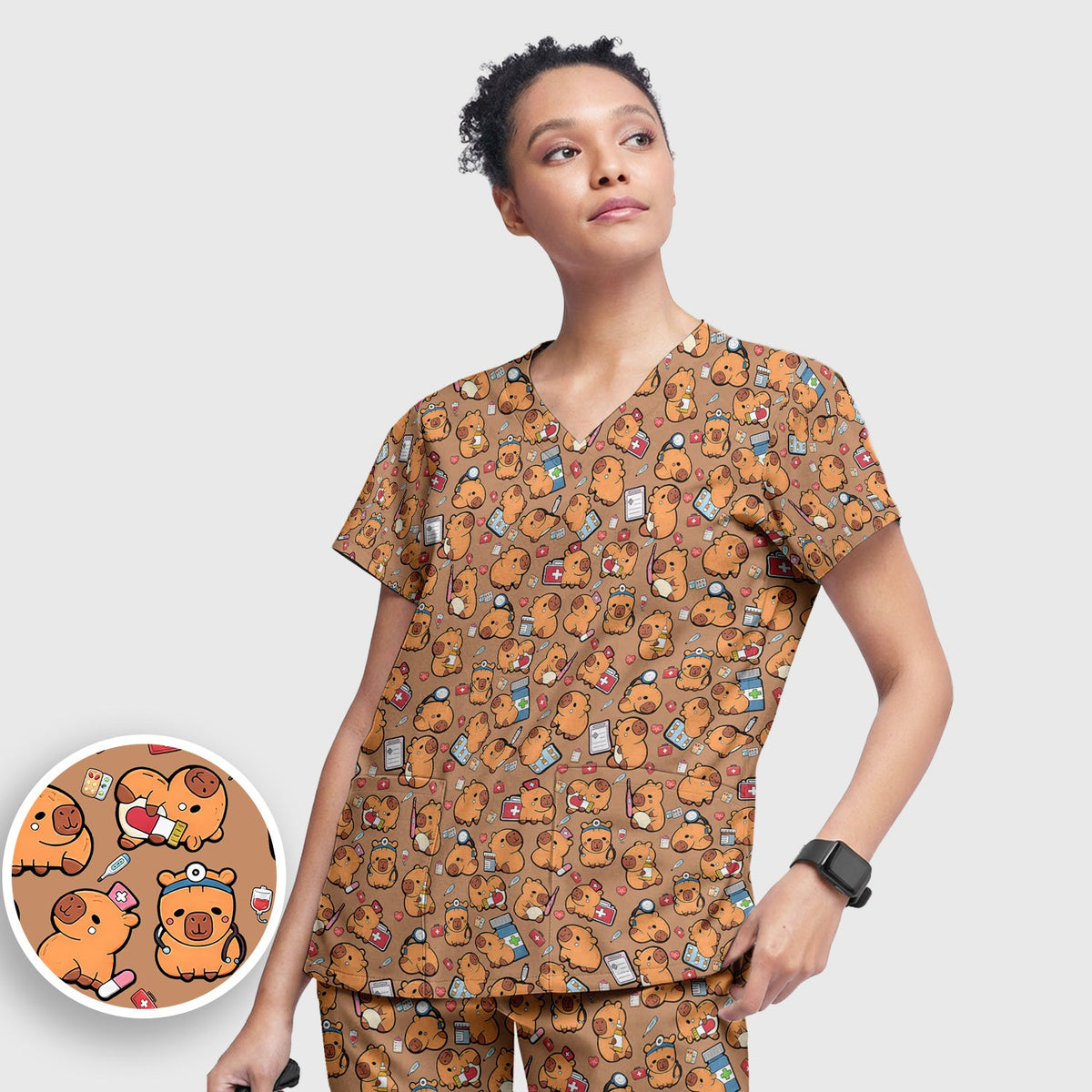 Capybara Stethoscope Medical Tools Nurse Scrub Set