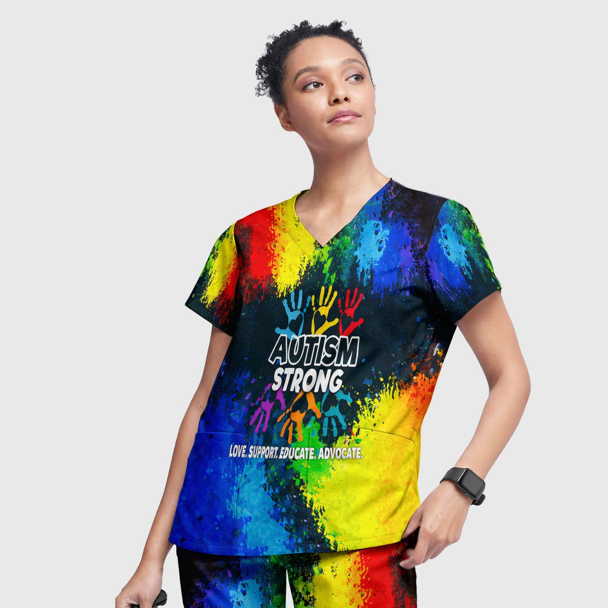 Autism Strong Handprint Nurse Scrub Set