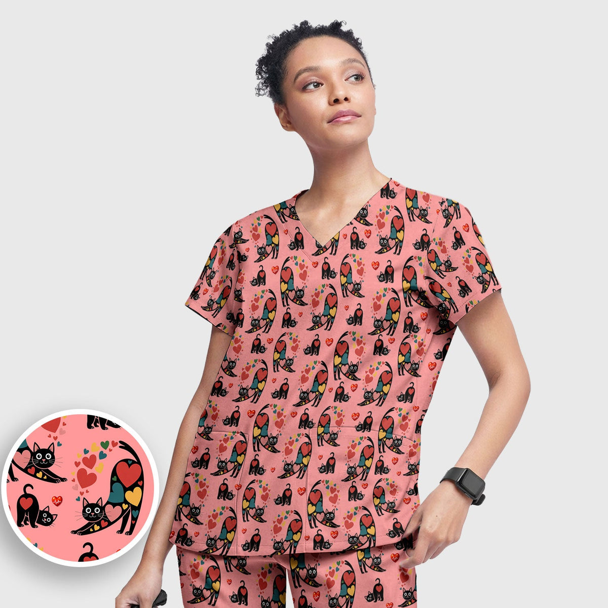 Cat Valentine Heart Nurse Scrub Set