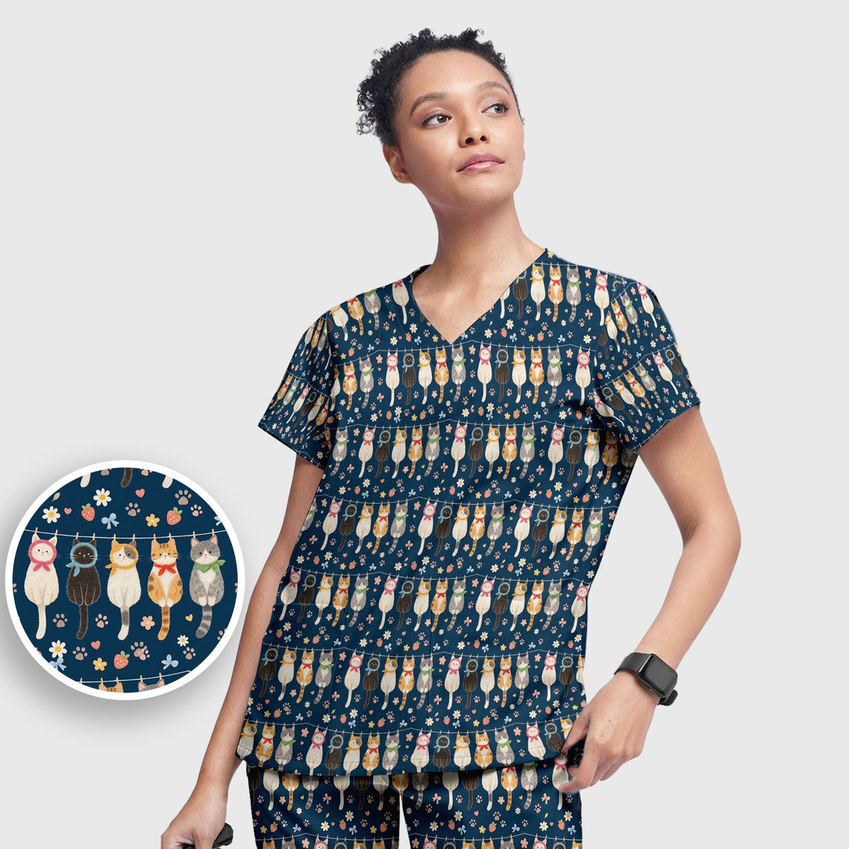 Cat Clothesline Nurse Scrub Set